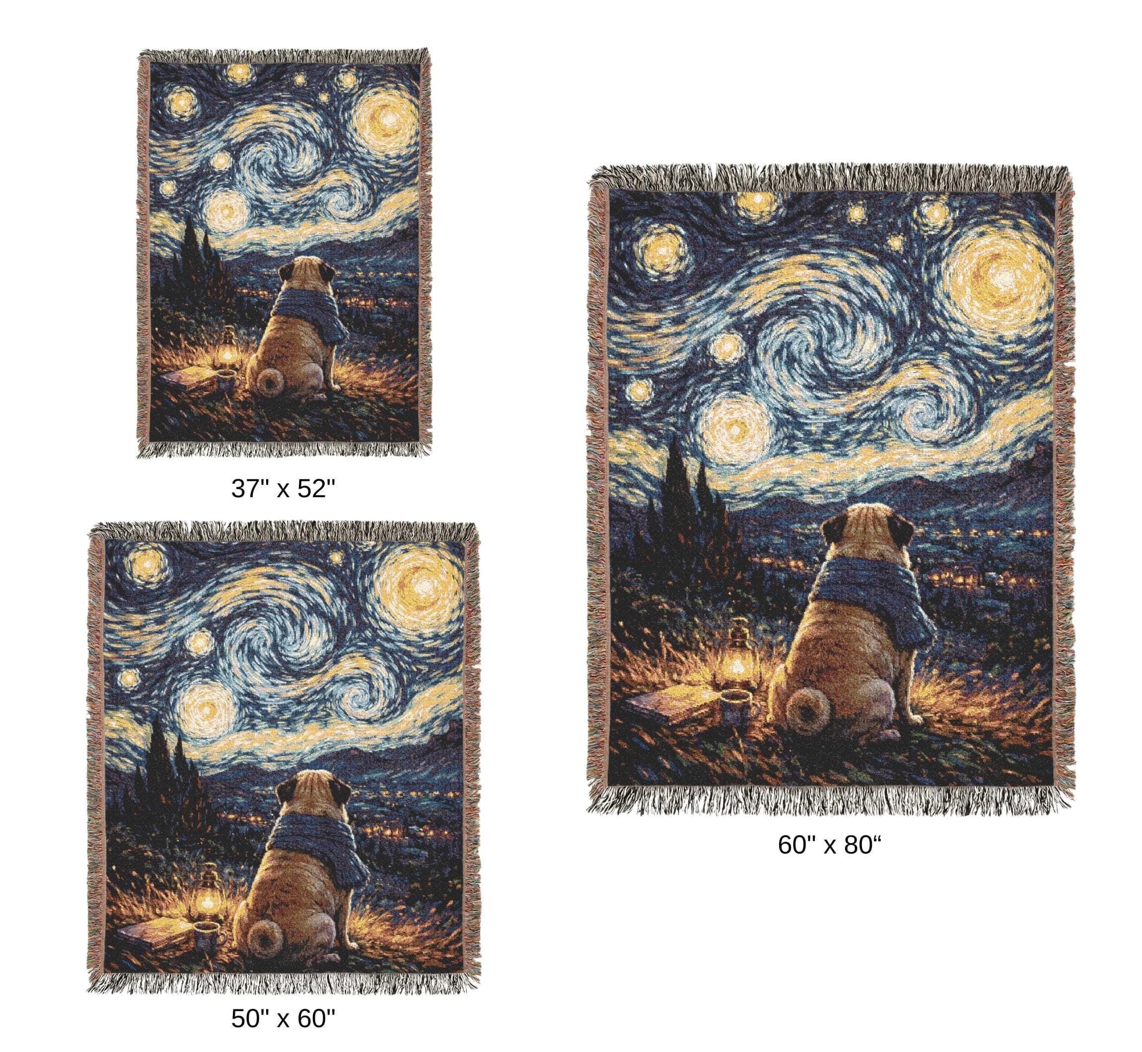 Starry Night Pug Tapestry Wall Hanging Woven Blanket Cute Dog Decor Cozy Kids Room Wall Decor Van Gogh Inspired Wall Art Throw Home Gift - image 5