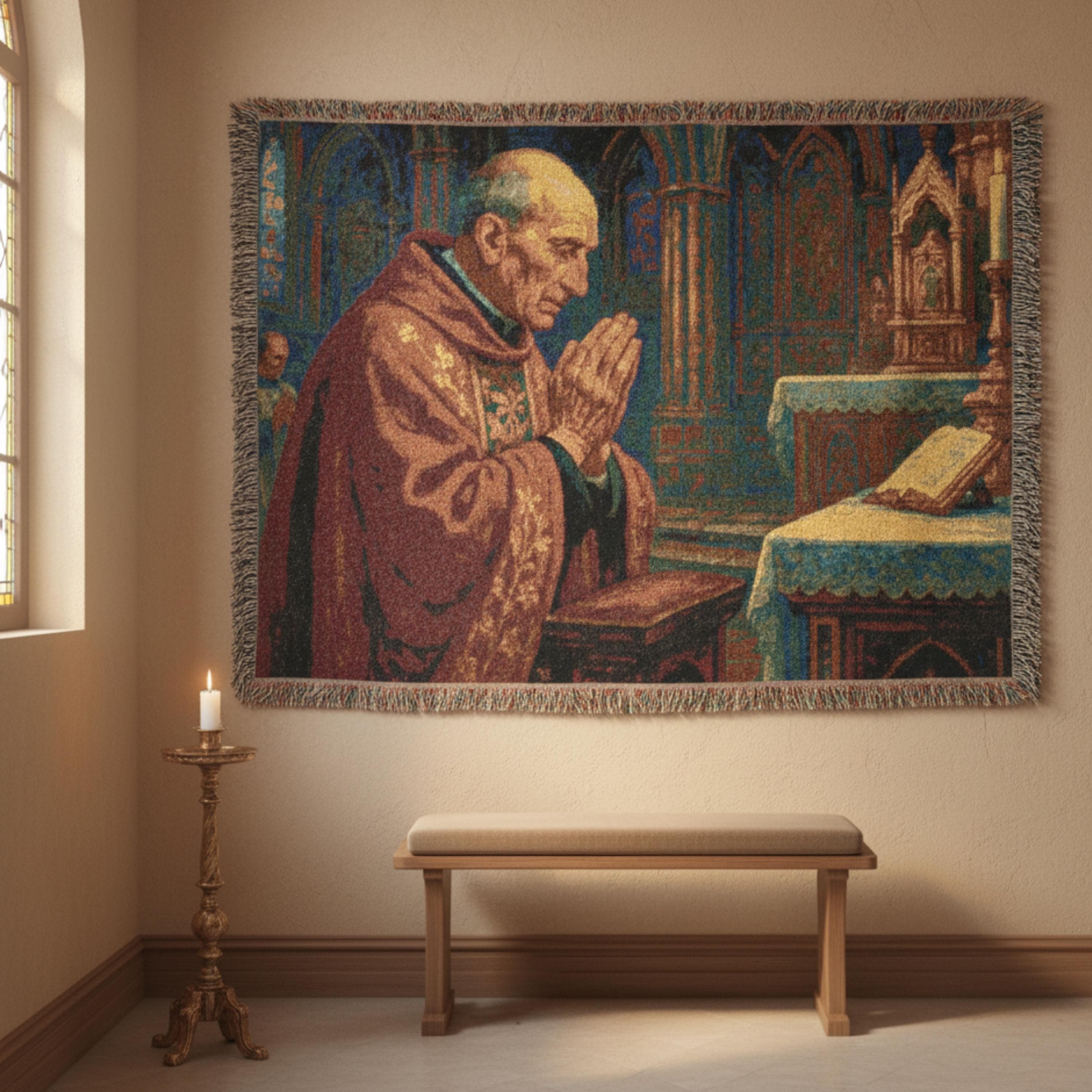 Woven Tapestry Wall Hanging Religious Monk Blanket Renaissance European Decor Vintage Woven Throw Home Textile Sofa Bed Cover Wall Tapestry