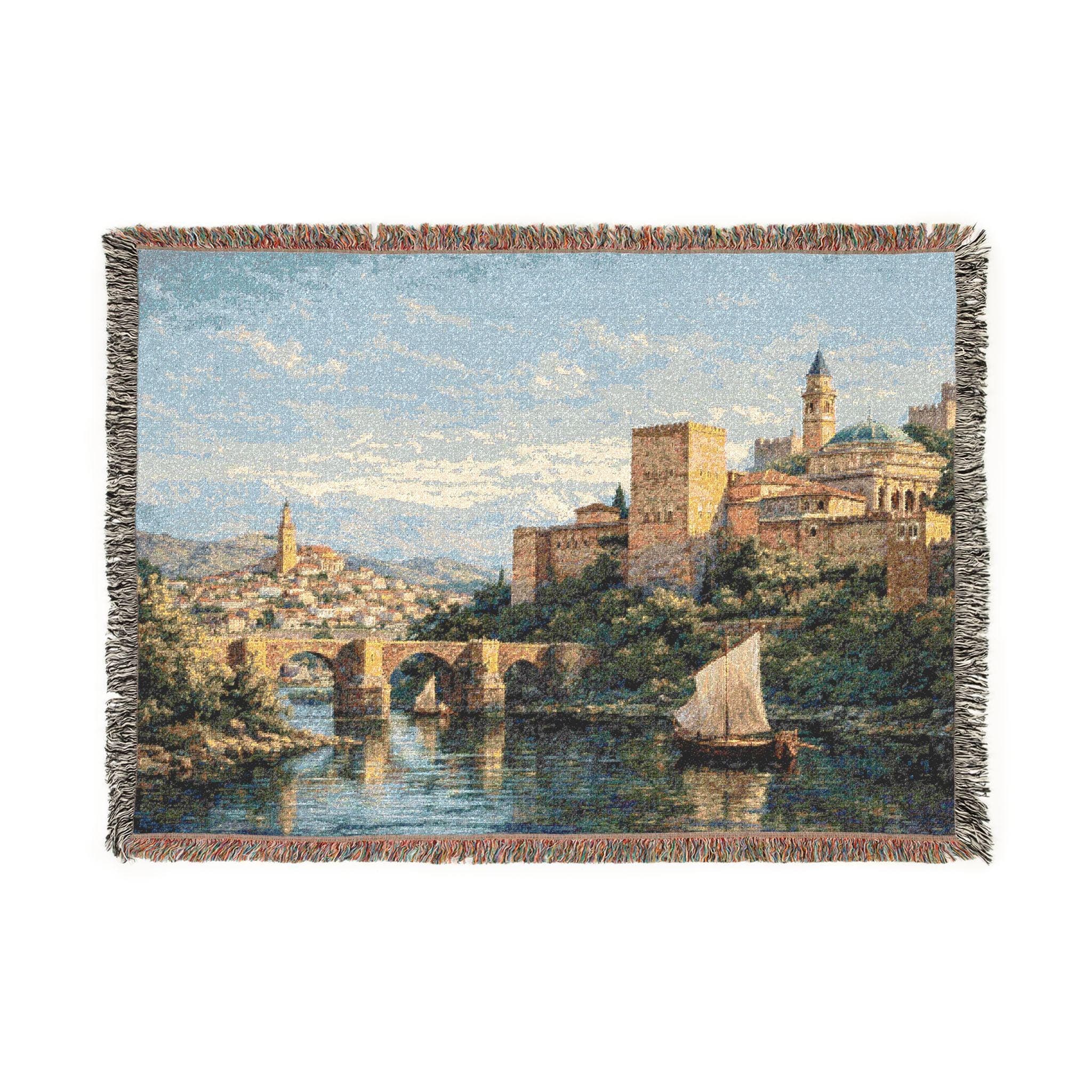 Vintage Mediterranean Town Tapestry Wall Hanging European River City Wall Art Woven Throw Blanket Castle Decor Historic Landscape Gift - image 4