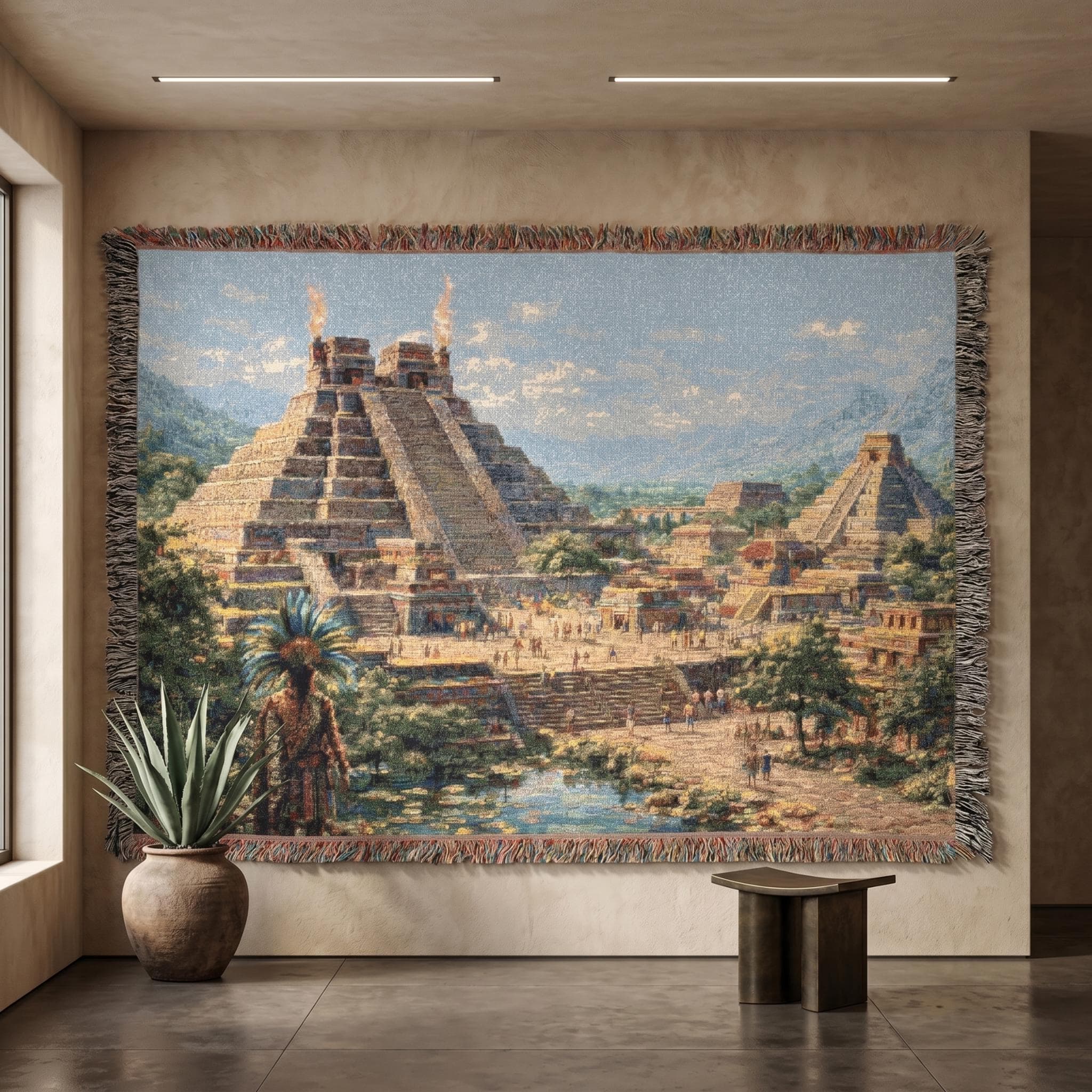 Aztec Mayan Pyramid Tapestry Wall Hanging Ancient Civilization Wall Art Woven Throw Blanket Jungle Temple City Decor Ancient Ruins Home Gift