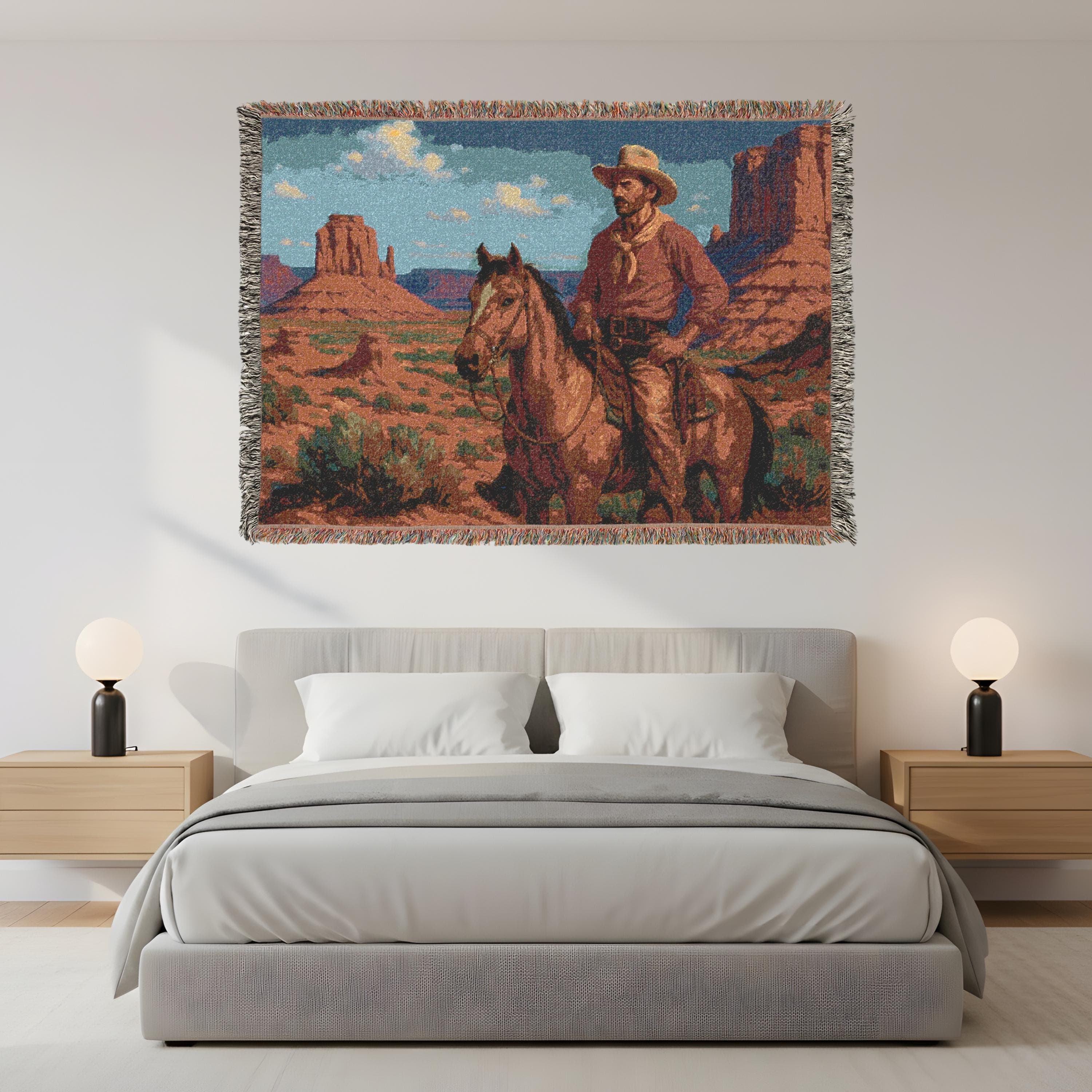 Vintage Western Cowboy Woven Wall Tapestry Rustic Ranch Blanket Horse Wall Hanging Boho Throw Country Cabin Decor Bed Sofa Cover Home Decor