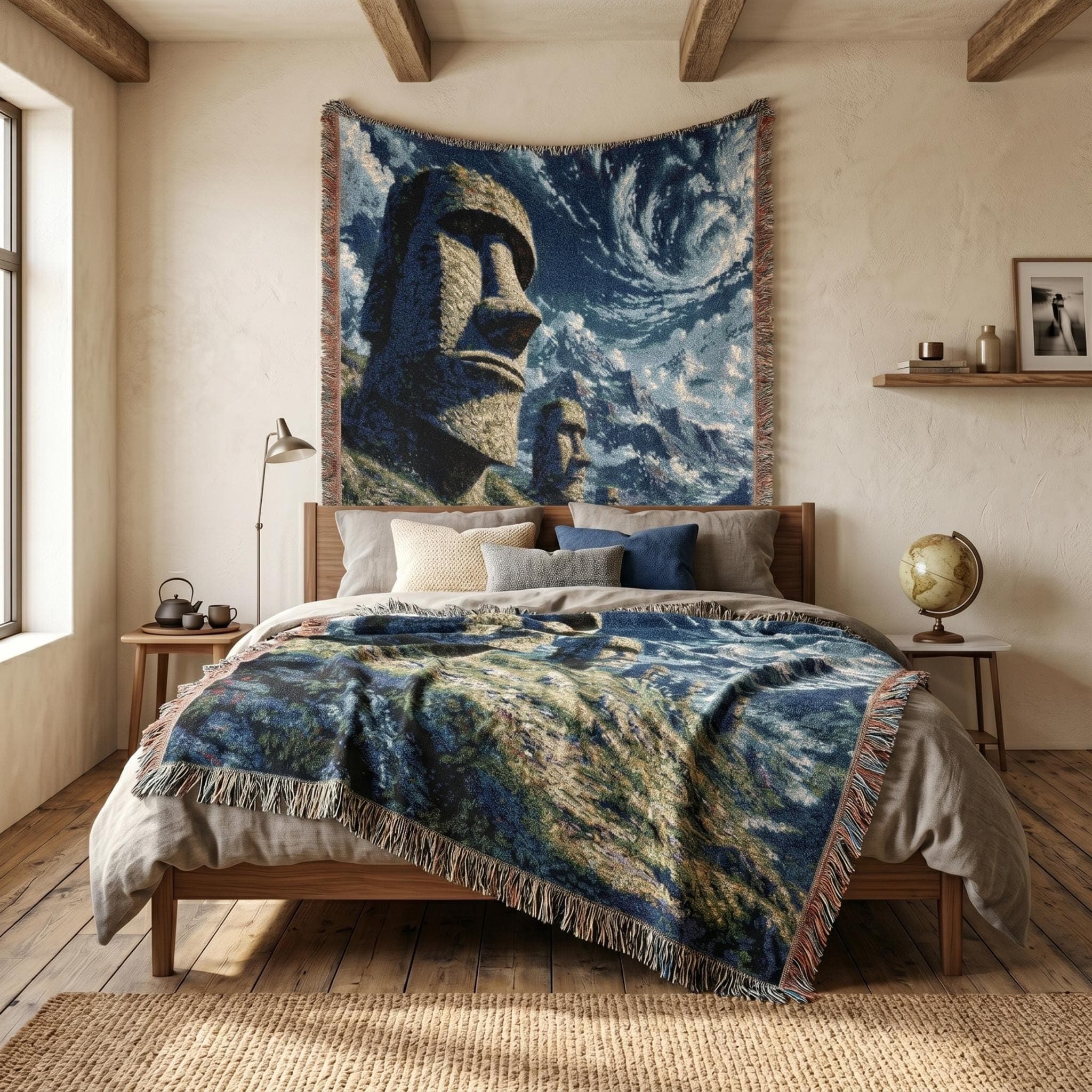 Moai Statue Tapestry Wall Hanging Easter Island Wall Art Ancient Decor Stone Head Monument Landscape Woven Throw Blanket Surreal Home Decor - image 3