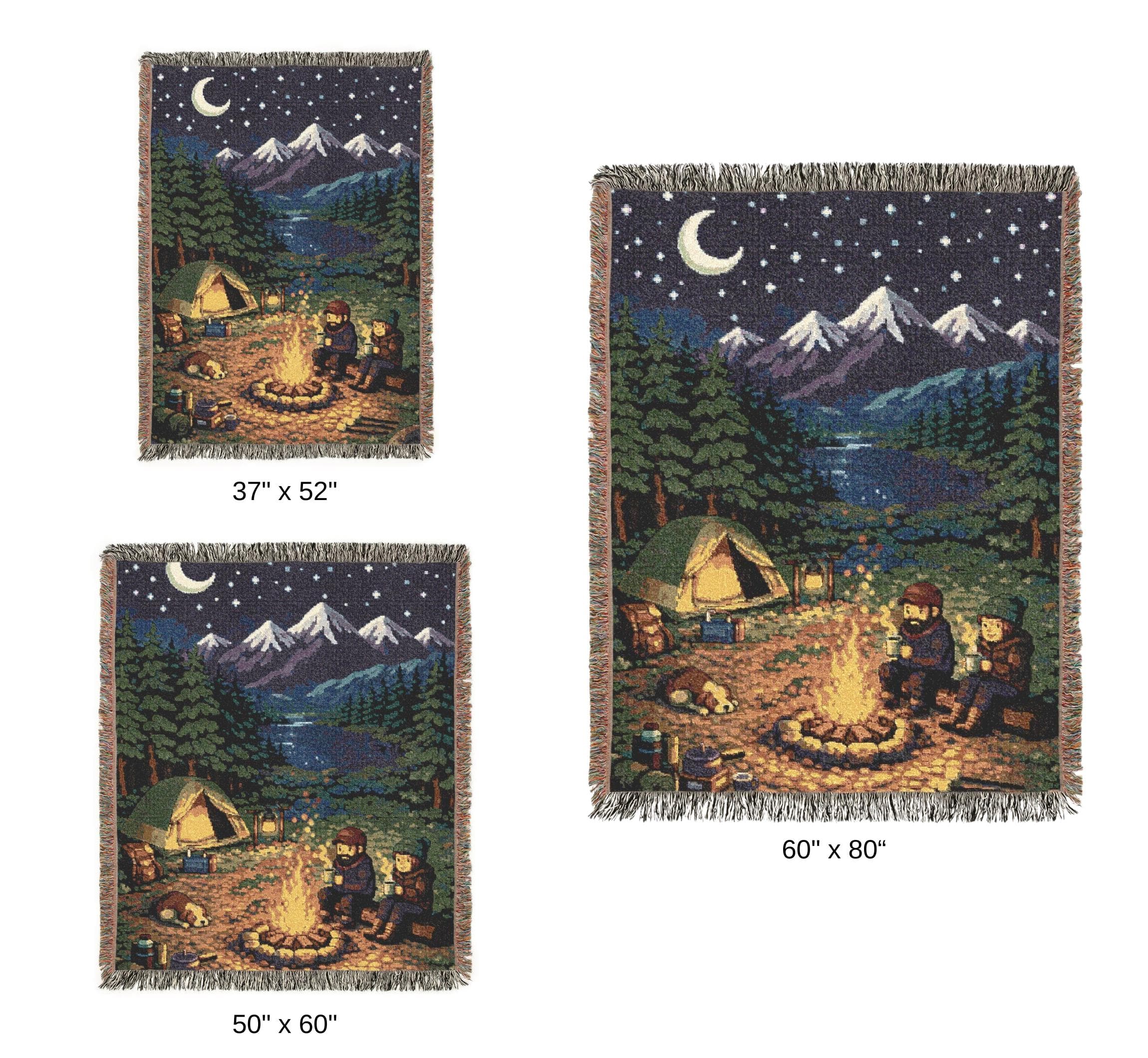 Camping Tapestry Wall Hanging Mountain Campfire Wall Art Night Sky Forest Lake Scene Throw Blanket Cozy Cabin Decor Adventure Lover Gift - image 5