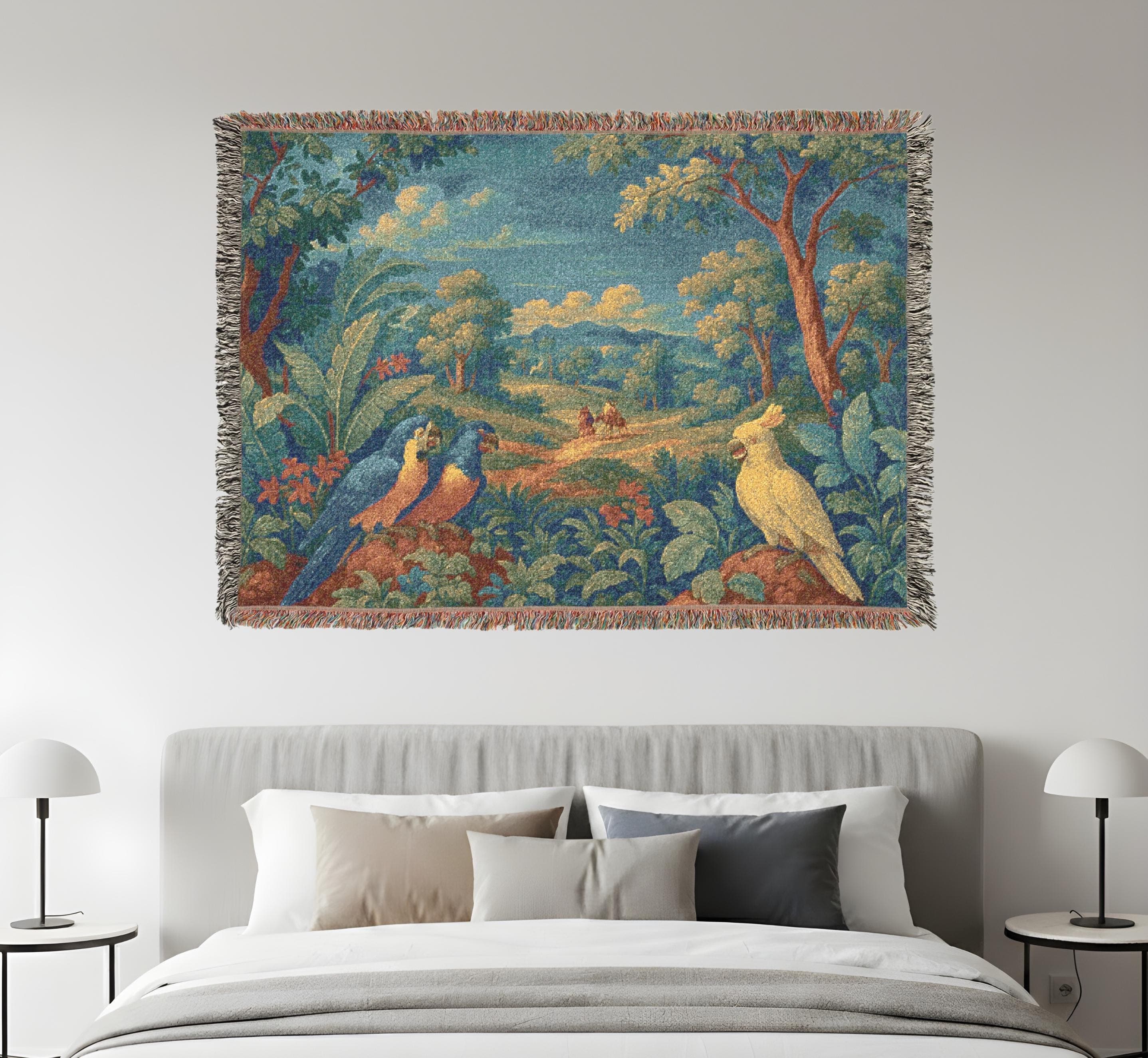 Vintage Birds Woven Tapestry Blanket Retro Verdure Landscape Classic Wall Tapestry Art Woven Blanket Throw Wall Hanging Large Wall Decor