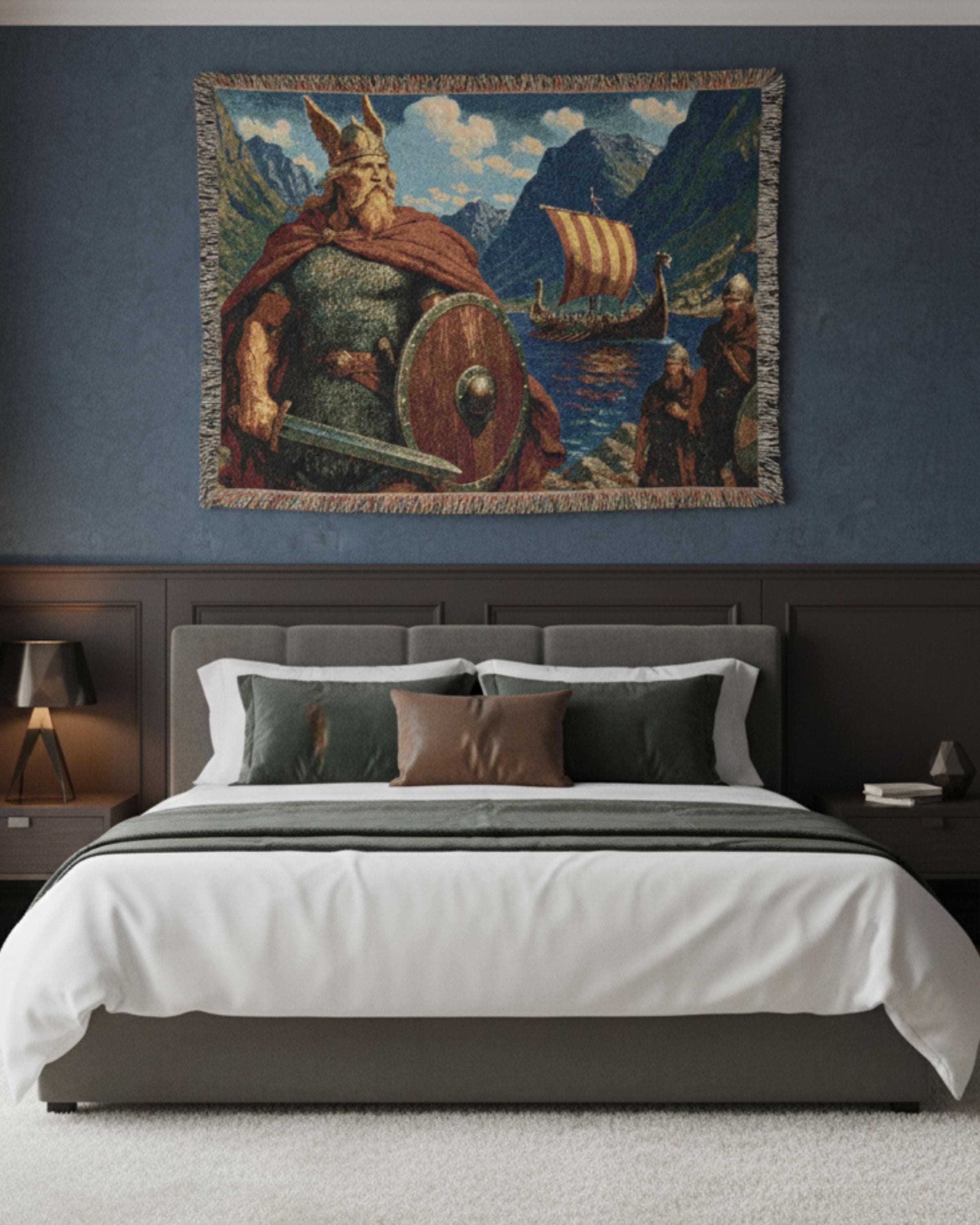 Viking Warrior Woven Tapestry Wall Hanging Nordic Medieval Blanket European Decor Bedroom Decor Home Textile Sofa Bed Cover Vintage Blanket