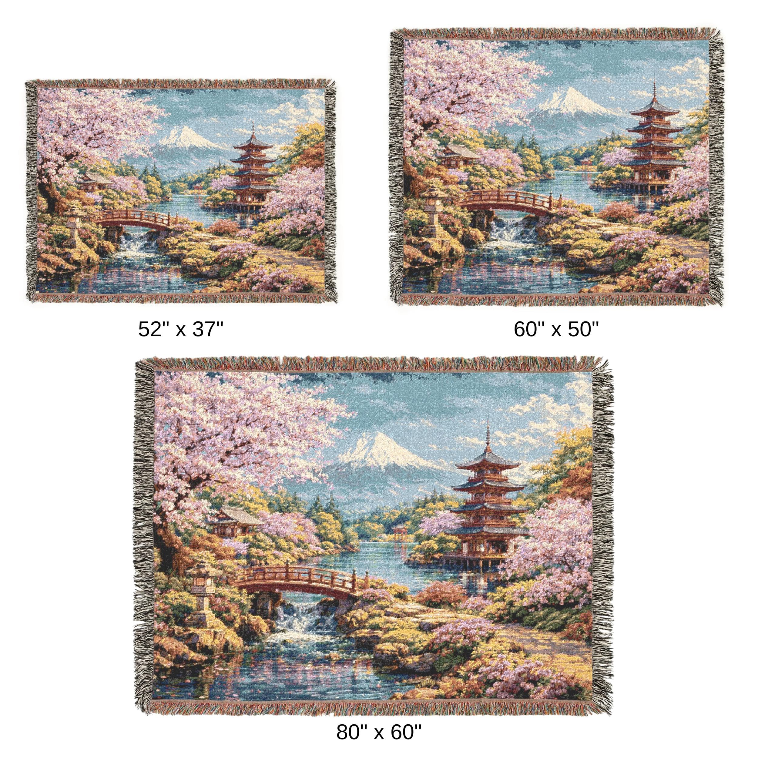 Cherry Blossom Tapestry Wall Hanging Japanese Garden Wall Art Sakura Pagoda Mount Fuji Scenic Woven Throw Blanket Spring Zen Room Wall Decor - image 5