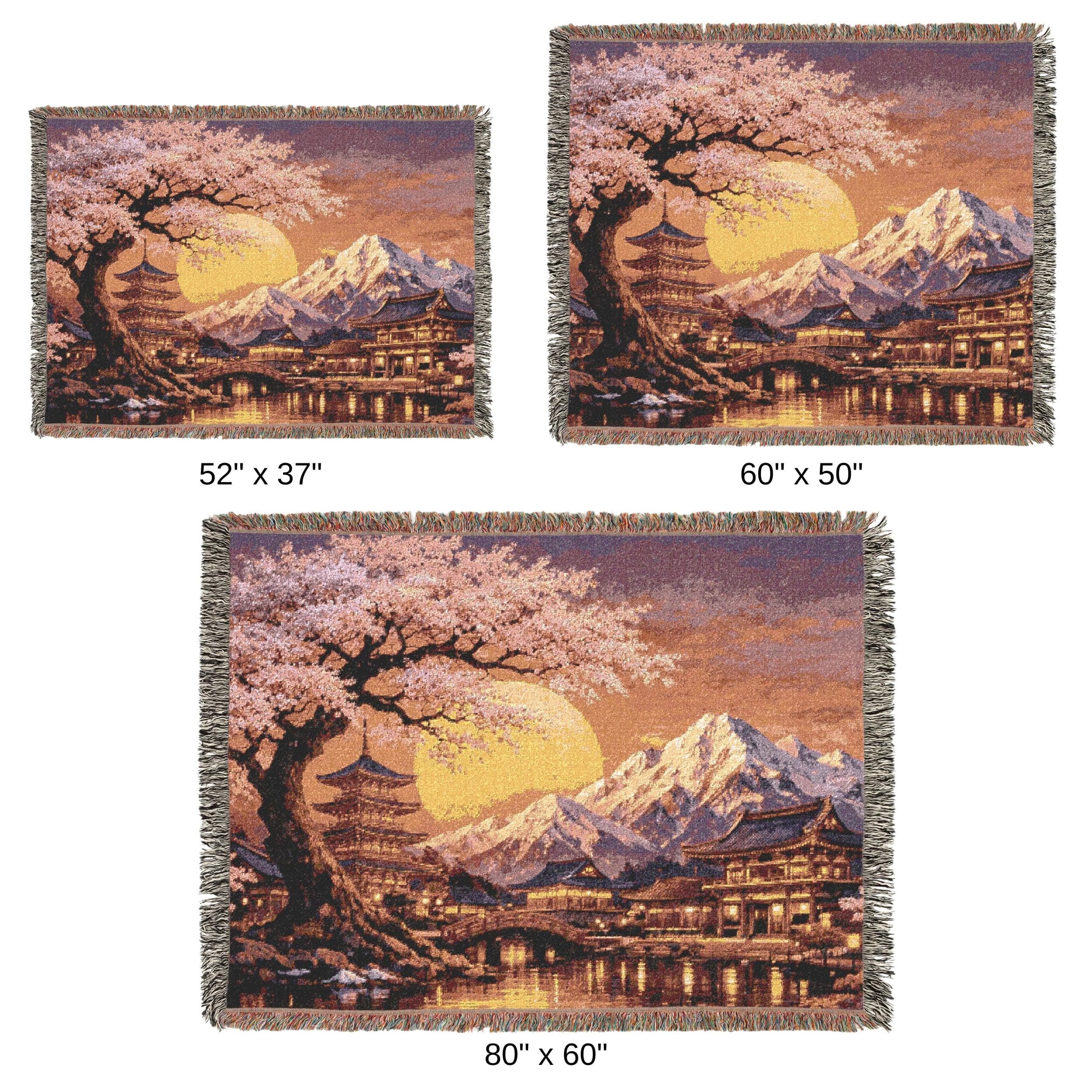 Cherry Blossom Tapestry Wall Hanging Japanese Temple Sunset Mountain Woven Throw Blanket Asian Decor Sakura Pagoda Wall Art Landscape Gift - image 5