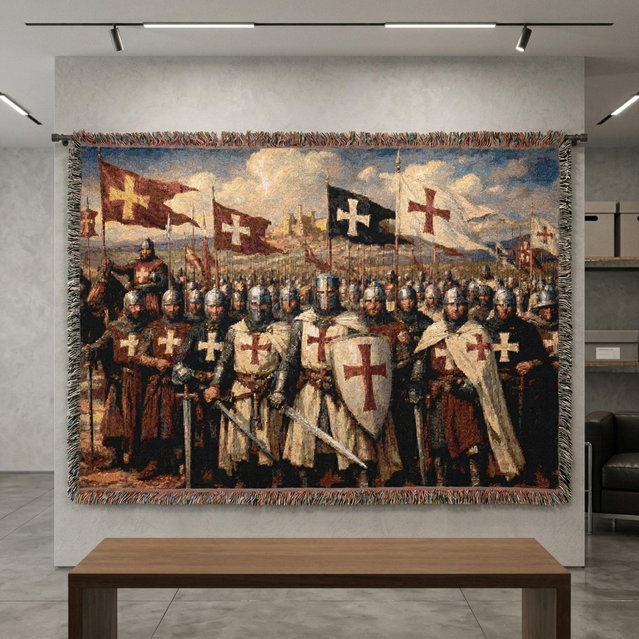 Medieval Templar Tapestry Woven Throw Blanket Crusader Wall Art Knight Wall Hanging Gothic Decor Vintage History Textile Castle Home Decor