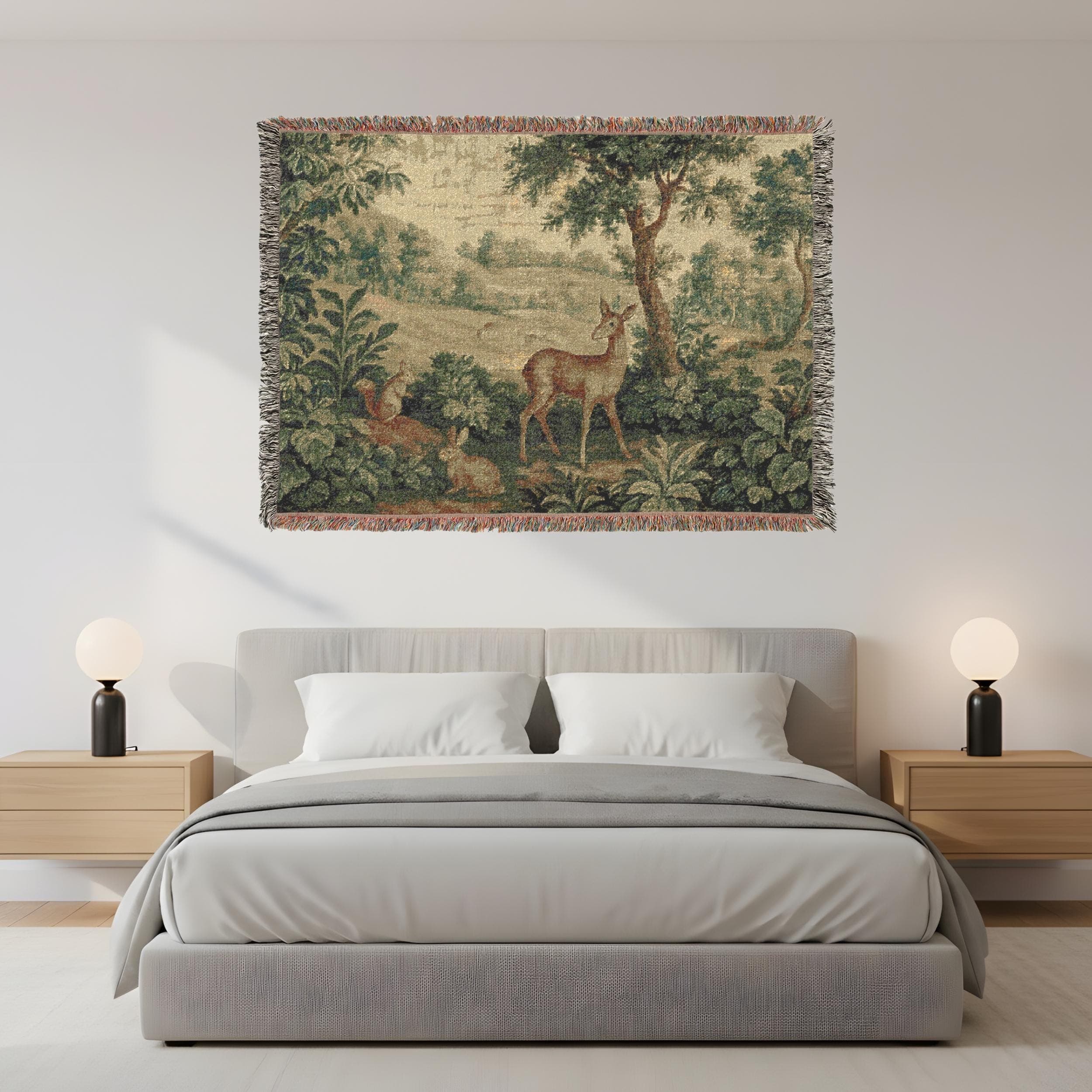 Vintage Woven Tapestry Blanket Forest Deer Scene Classic Wall Tapestry Verdure Landscape Woven Tapestry Art Wall Hanging Large Wall Decor