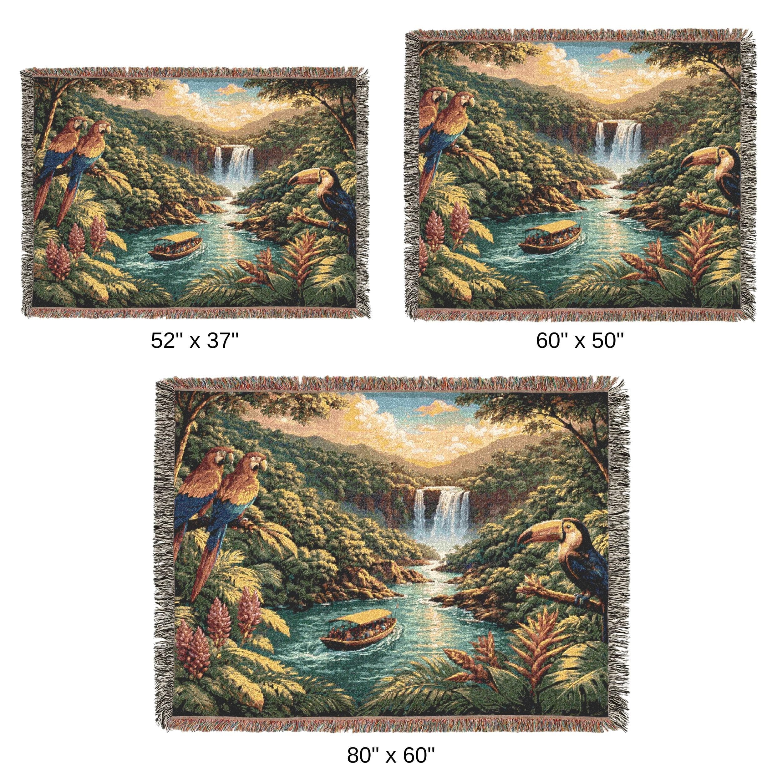 Tropical Jungle Tapestry Wall Art Woven Tapestry Blanket Waterfall Landscape Wall Hanging Parrot Toucan Decor Coastal Tropical Fringed Throw - image 5
