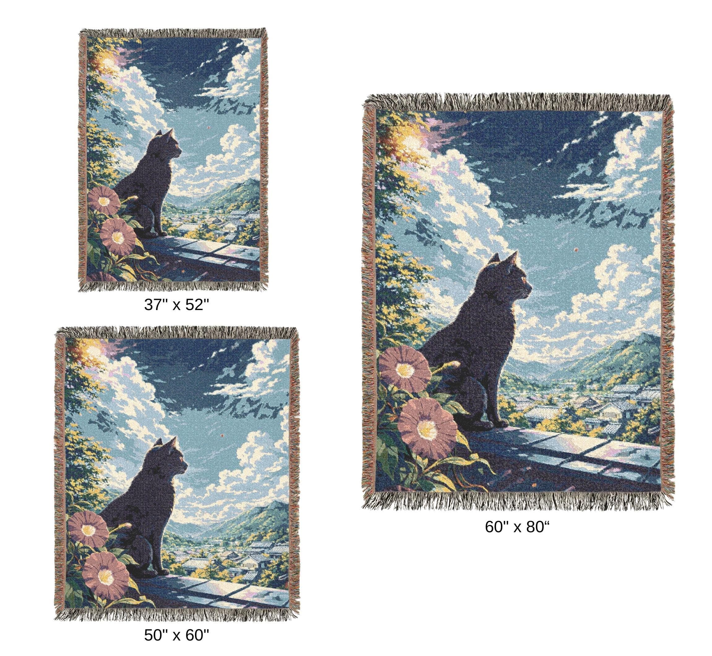 Black Cat Tapestry Wall Art Woven Throw Large Blanket Japanese Landscape Anime Wall Hanging Mountain Scenery Decor Cat Lover Gift Bedroom - image 5