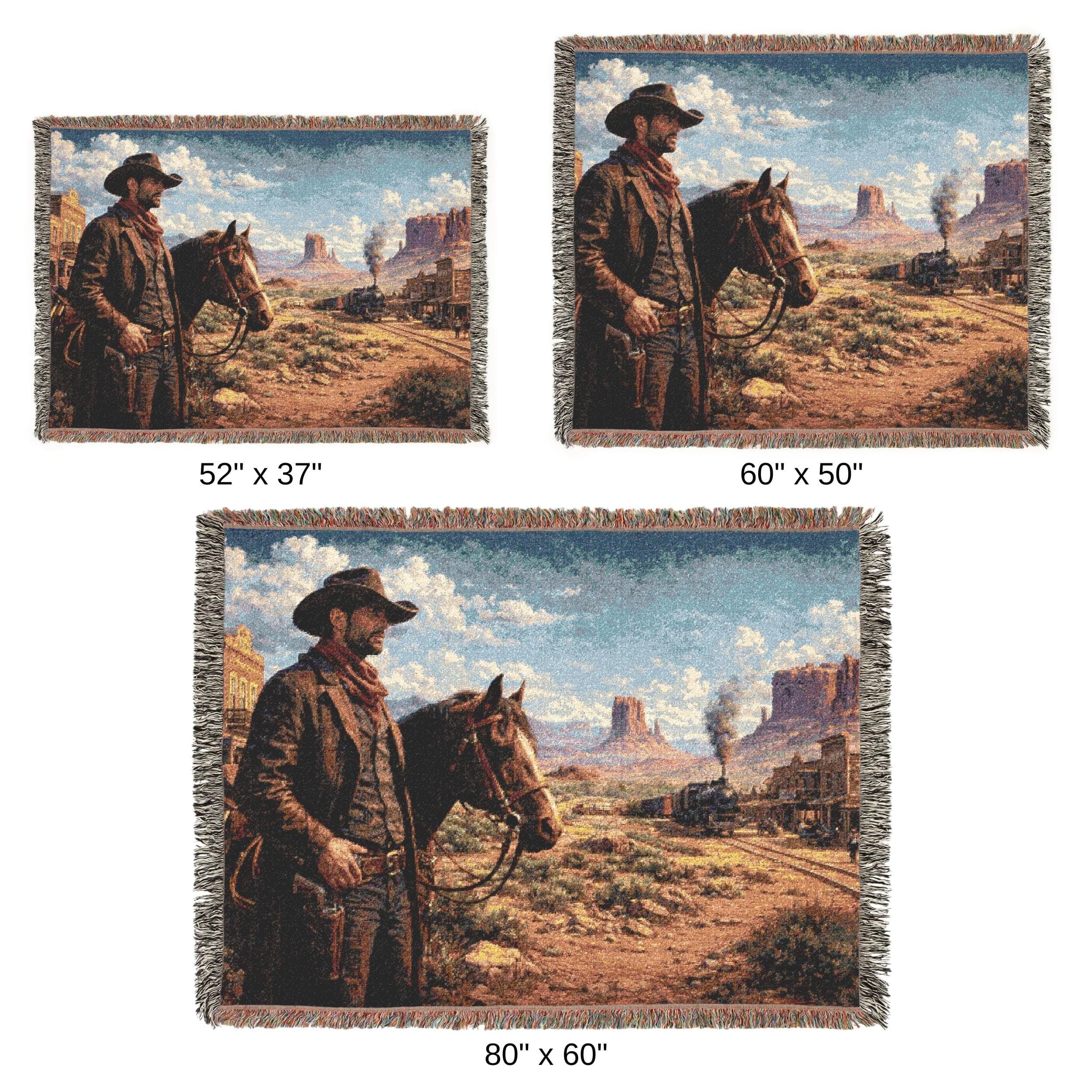 Western Cowboy Tapestry Wall Hanging Old West Wall Art Horse Ranch Decor Western Desert Scene Throw Blanket Man Cave Decor Gift for Him - image 5