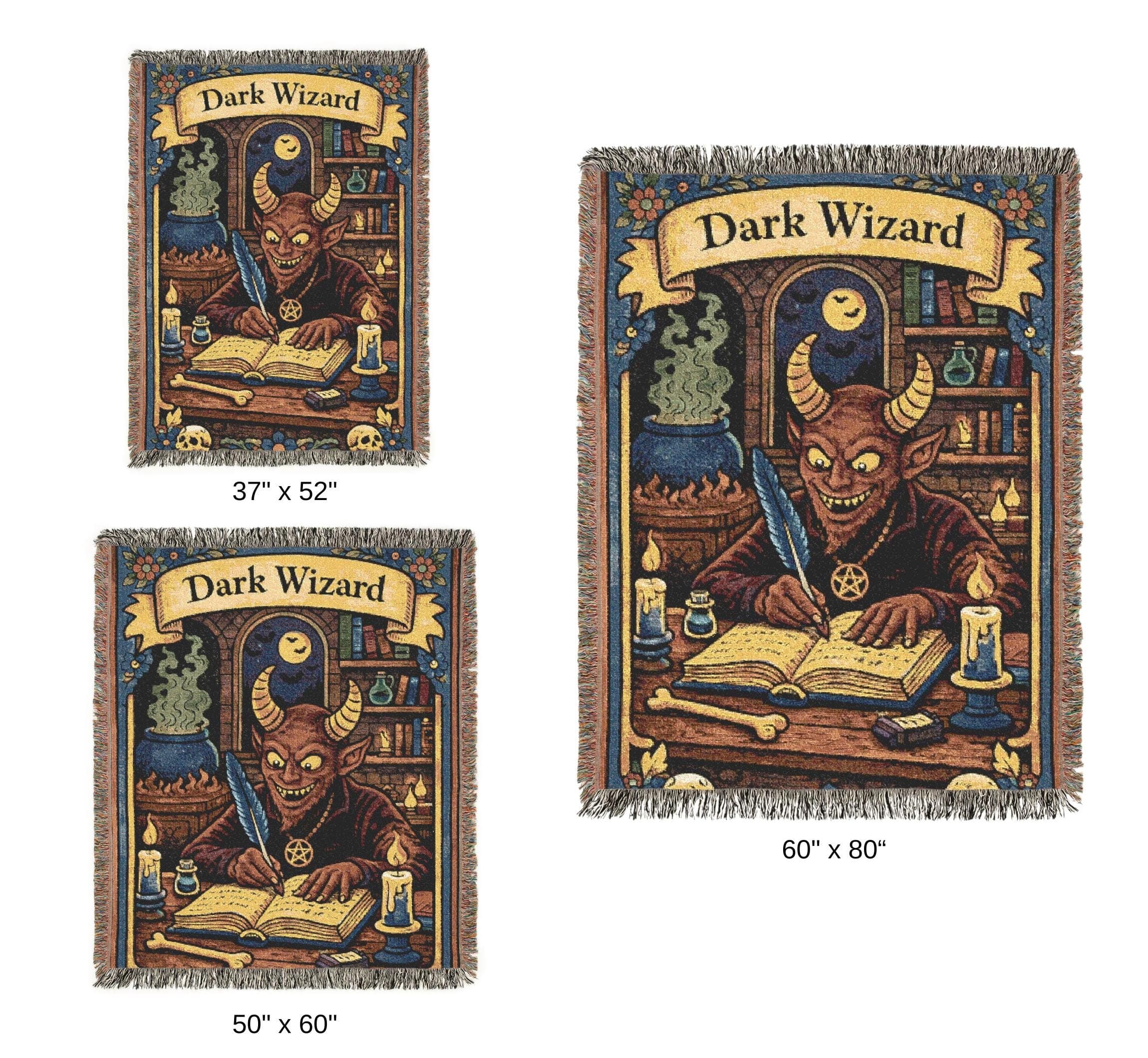 Dark Wizard Tapestry Wall Hanging Gothic Fantasy Wall Art Witchy Decor Spell Book Scene Woven Throw Blanket Dark Academia Gaming Room Decor - image 5