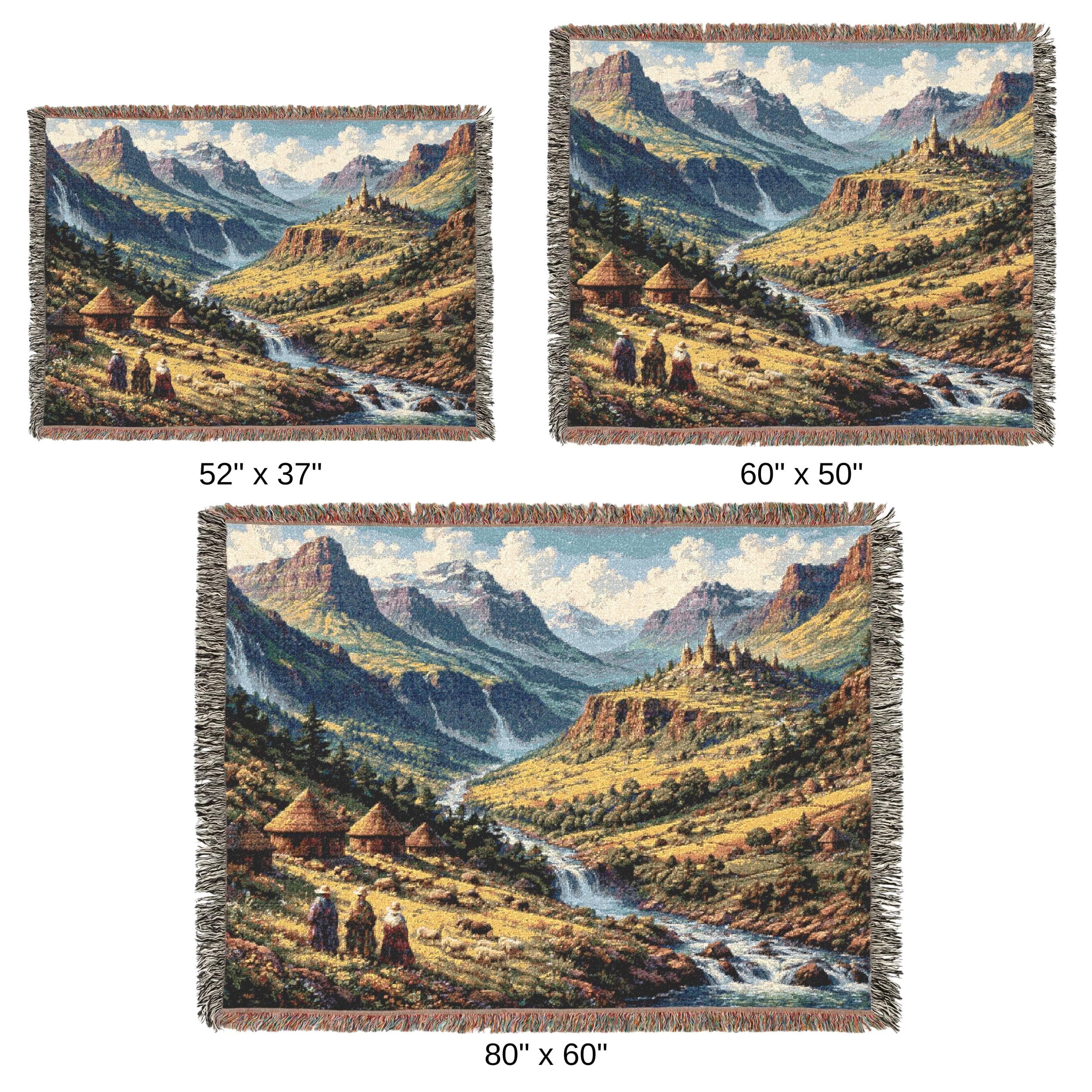 Fantasy Mountain Tapestry Wall Hanging Medieval Castle Valley Scenic Landscape Woven Throw Blanket Waterfall River RPG Decor Wall Art Gift - image 5