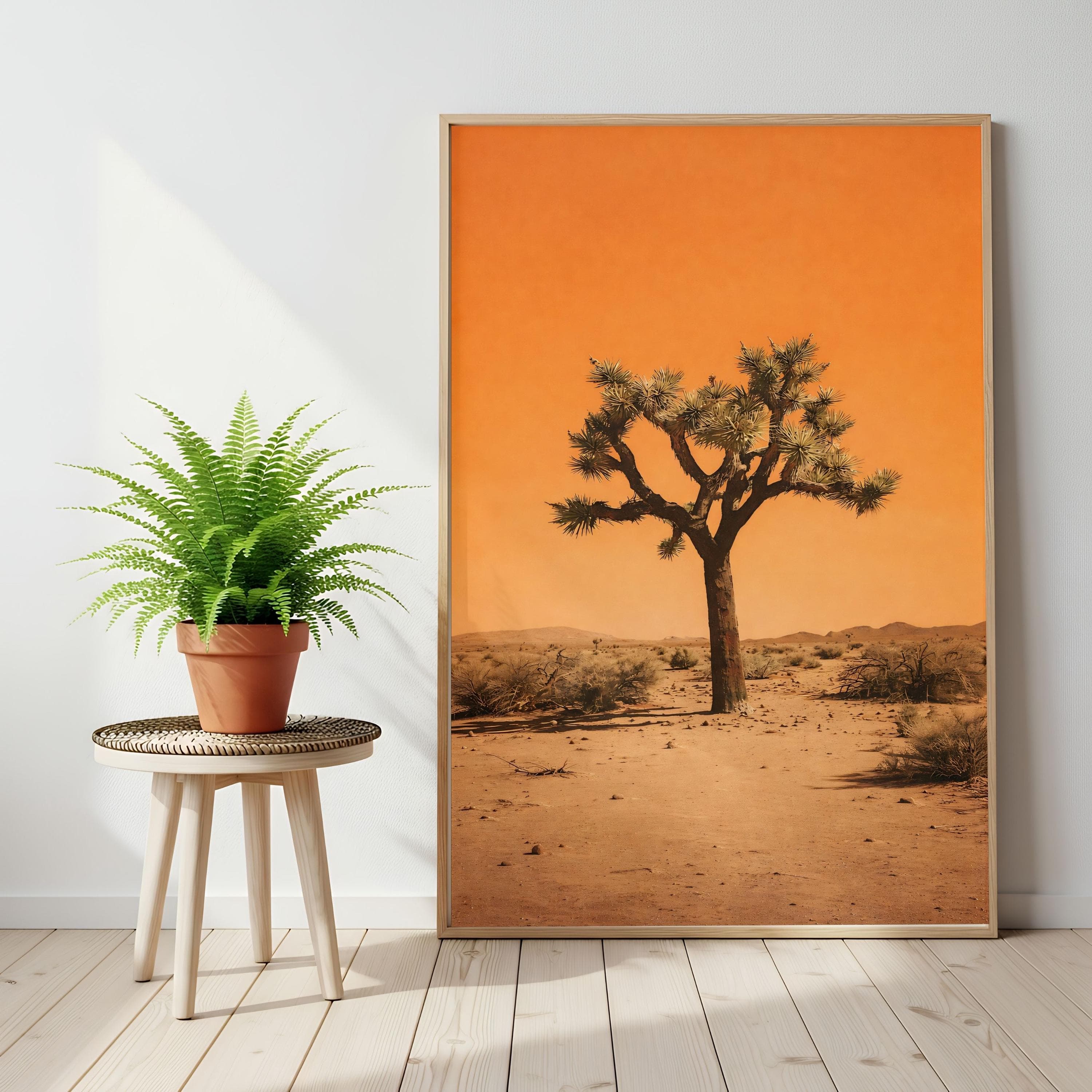 Joshua Tree Poster, Orange Sky Desert Photography, Minimalist Nature Print - image 3