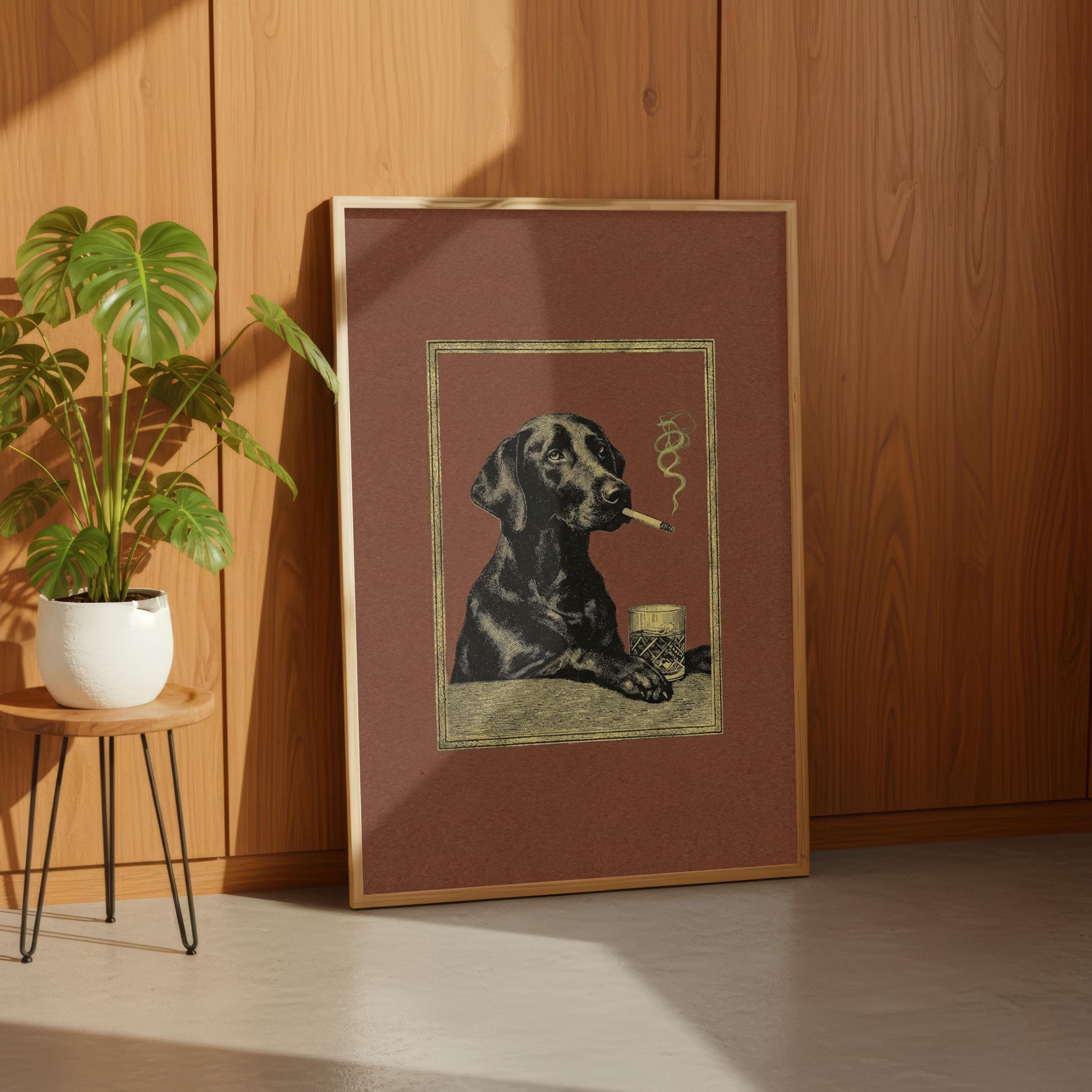 Black Lab Whiskey Poster, Dog Smoking Cigar Art, Vintage Bar Cart Wall Decor - image 4