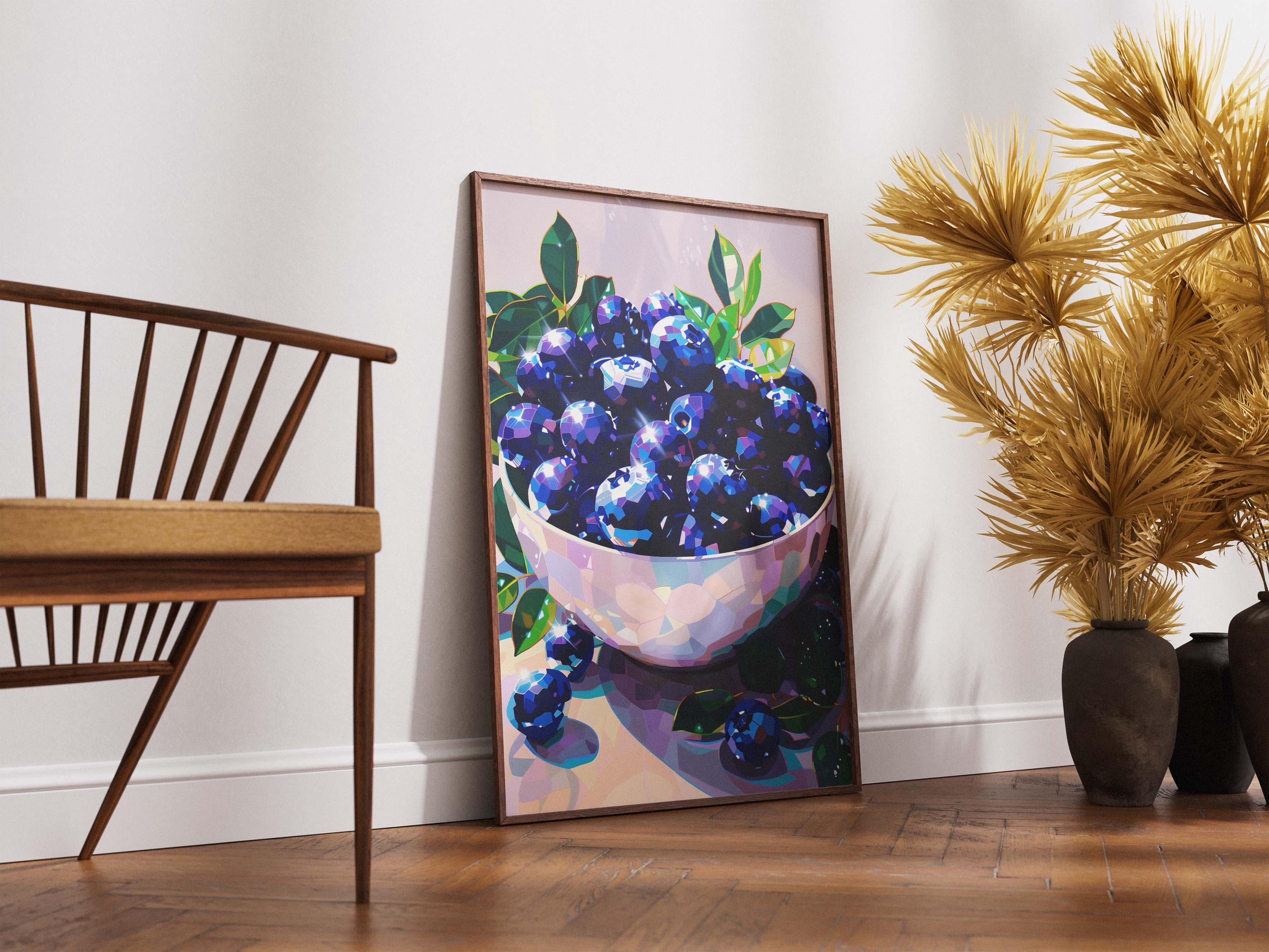 Blueberry Kitchen Poster, Indigo Fruit Art, Faceted Digital Print, Dopamine Decor Wall Art - image 5