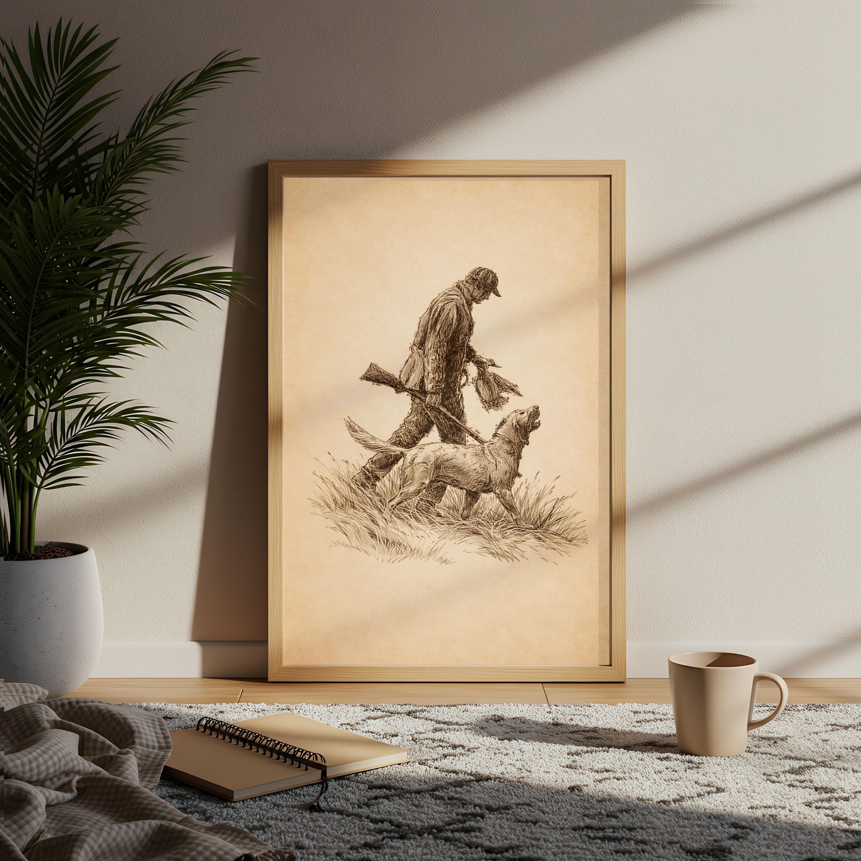 Duck Hunter Poster, Vintage Hunting Dog Sketch, Sepia Labrador Art, Cabin Decor - image 5