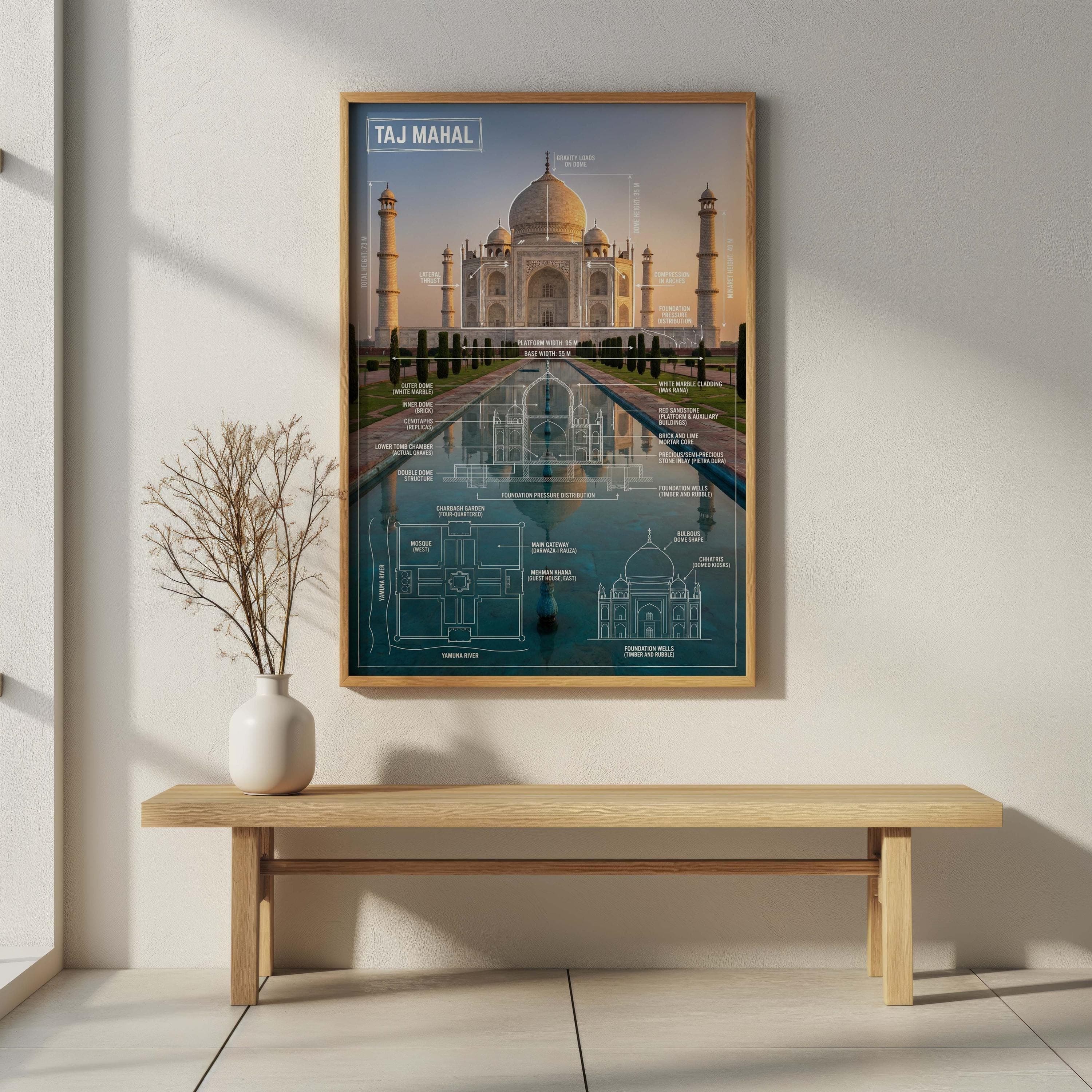 Taj Mahal Architecture Blueprint Poster | Structural Engineering Diagram Print | Mughal Landmark Infographic | Architect Office Wall Art - image 4