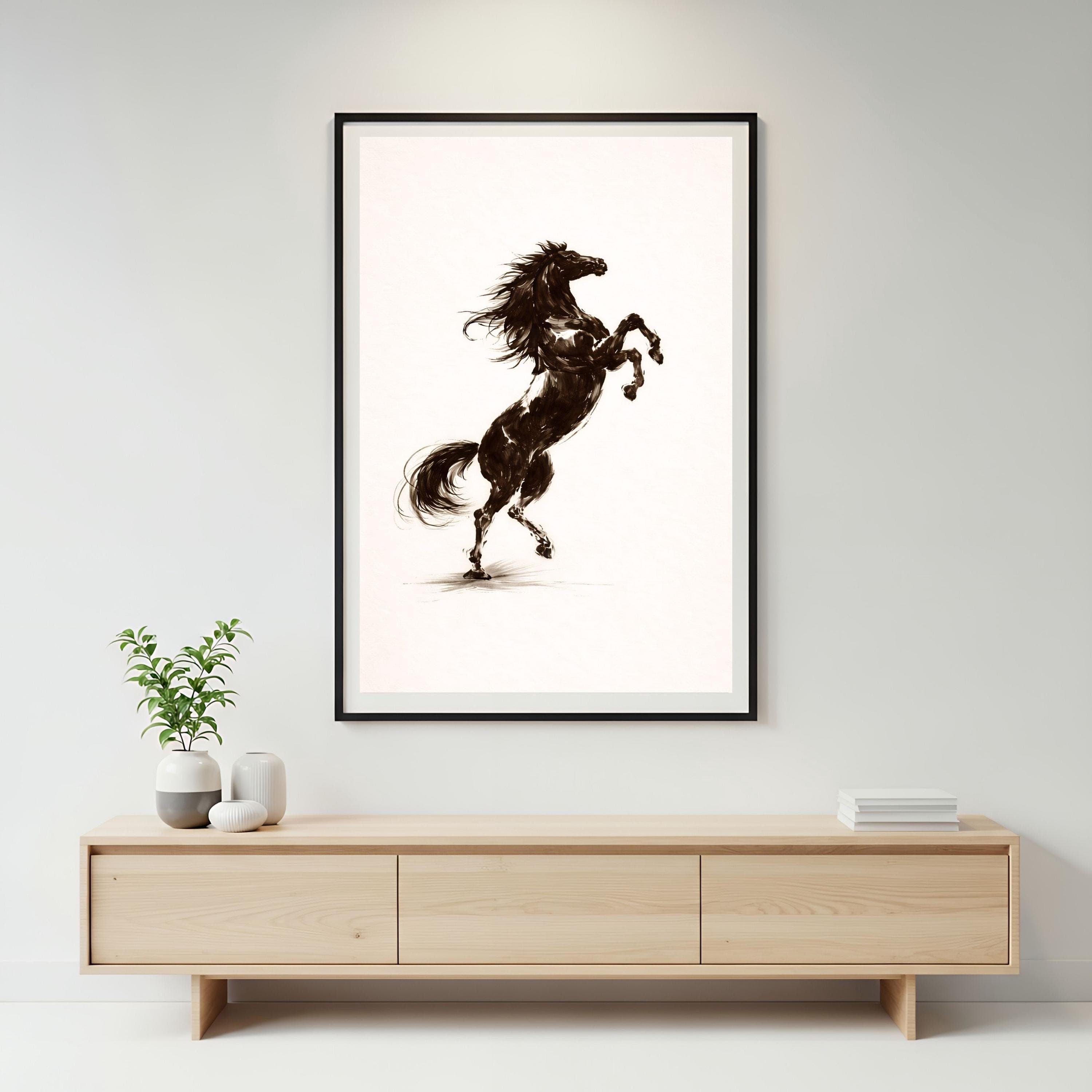 Sumi e Horse Poster, Ink Wash Wall Art, Rearing Horse, Minimalist Equine Print - image 2
