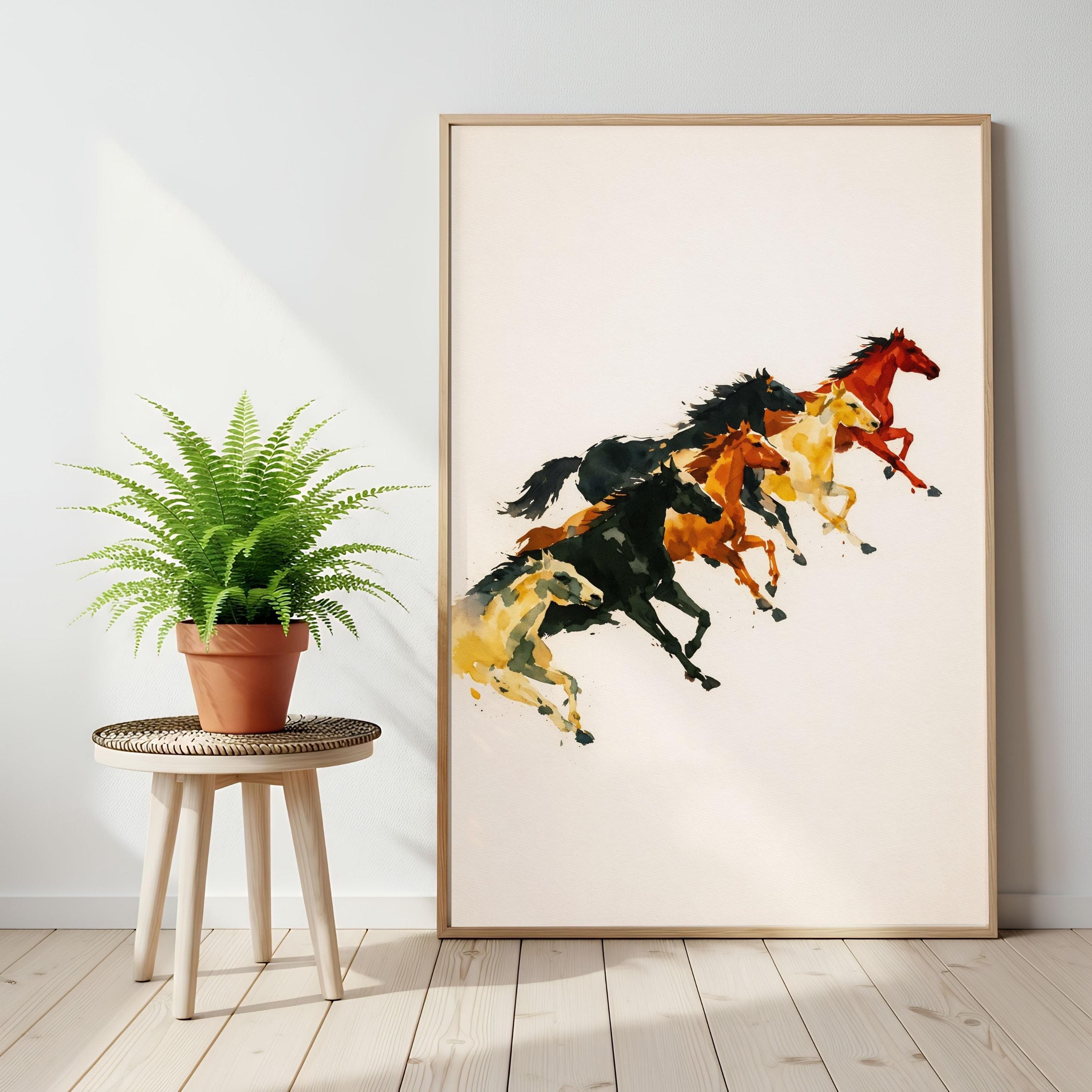 Herd of Horses Poster, Expressive Watercolor Art, Running Horses Wall Decor - image 3