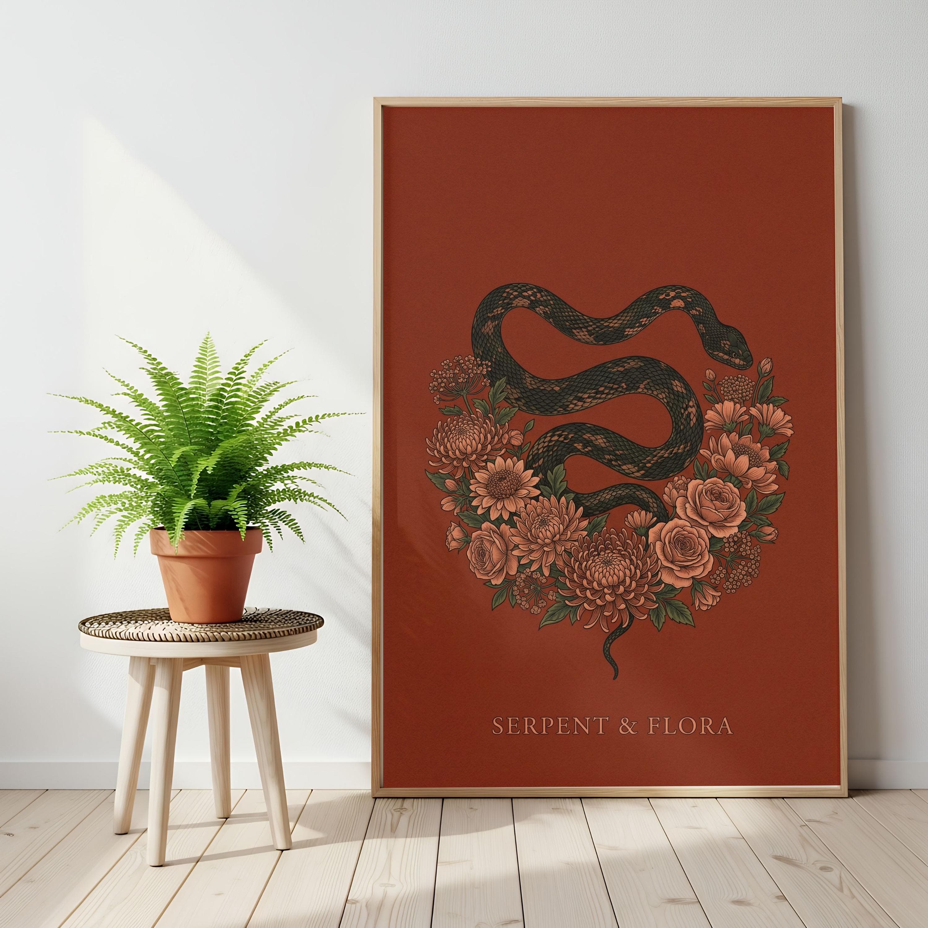Gothic Snake Floral Poster, Dark Academia Serpent Print, Witchy Flower Wall Art - image 3
