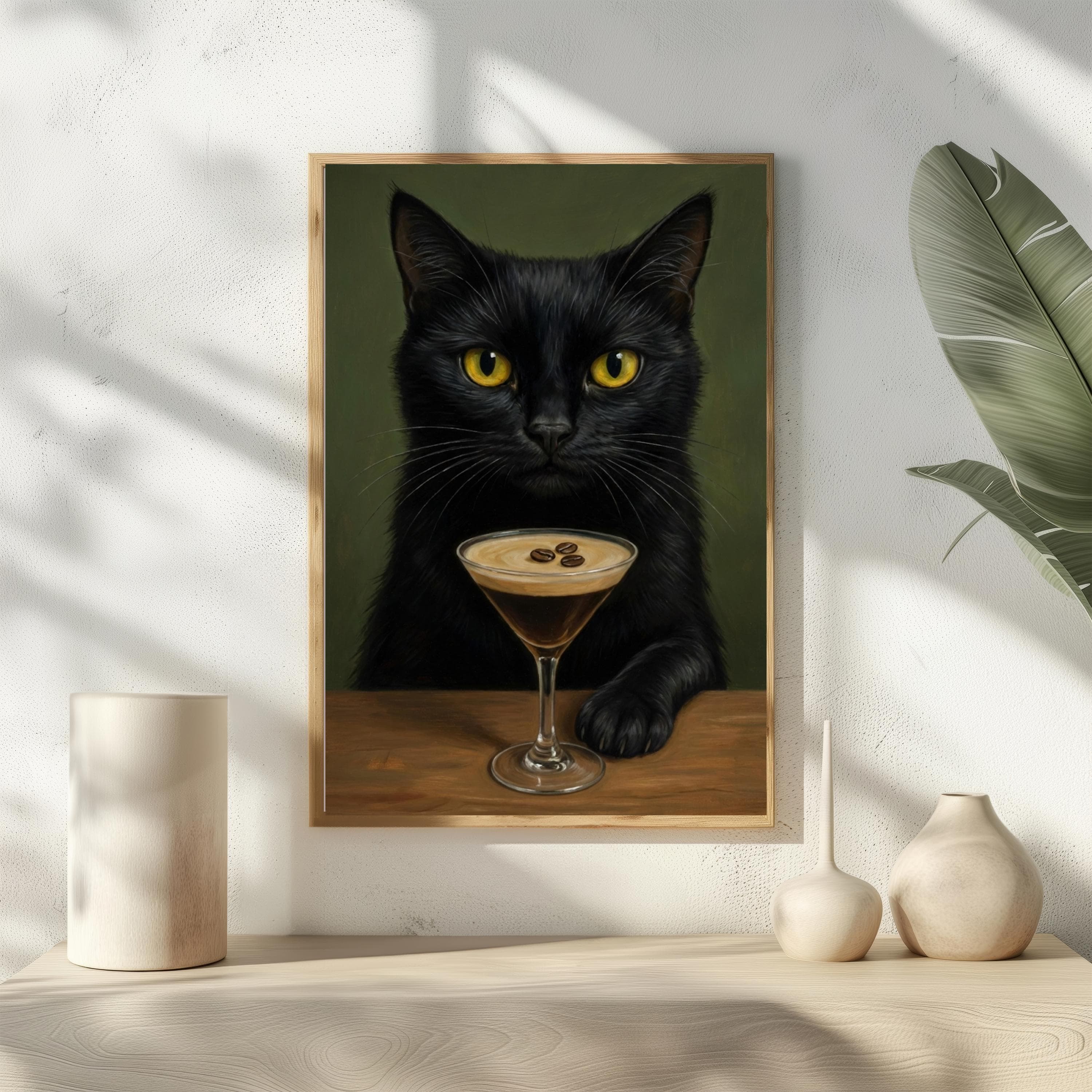 Espresso Martini Cat Poster, Funny Black Cat Wall Art, Coffee Cocktail Print, Moody Bar Cart Decor, Kitchen Alcohol Sign, Cat Lover Gift