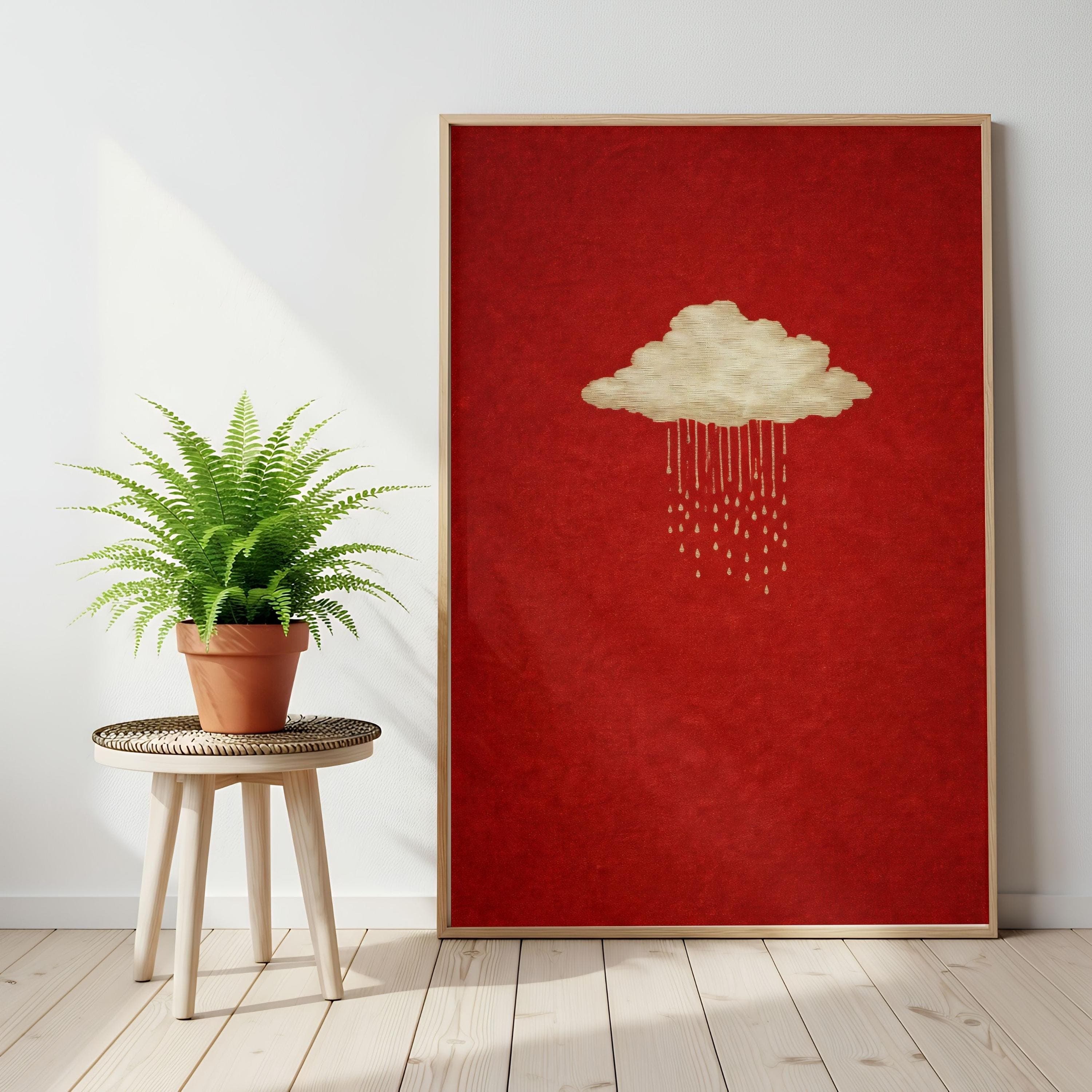 Moody Minimalist Red Poster, Dark Academia Wall Art, Rain Cloud Art Print - image 3