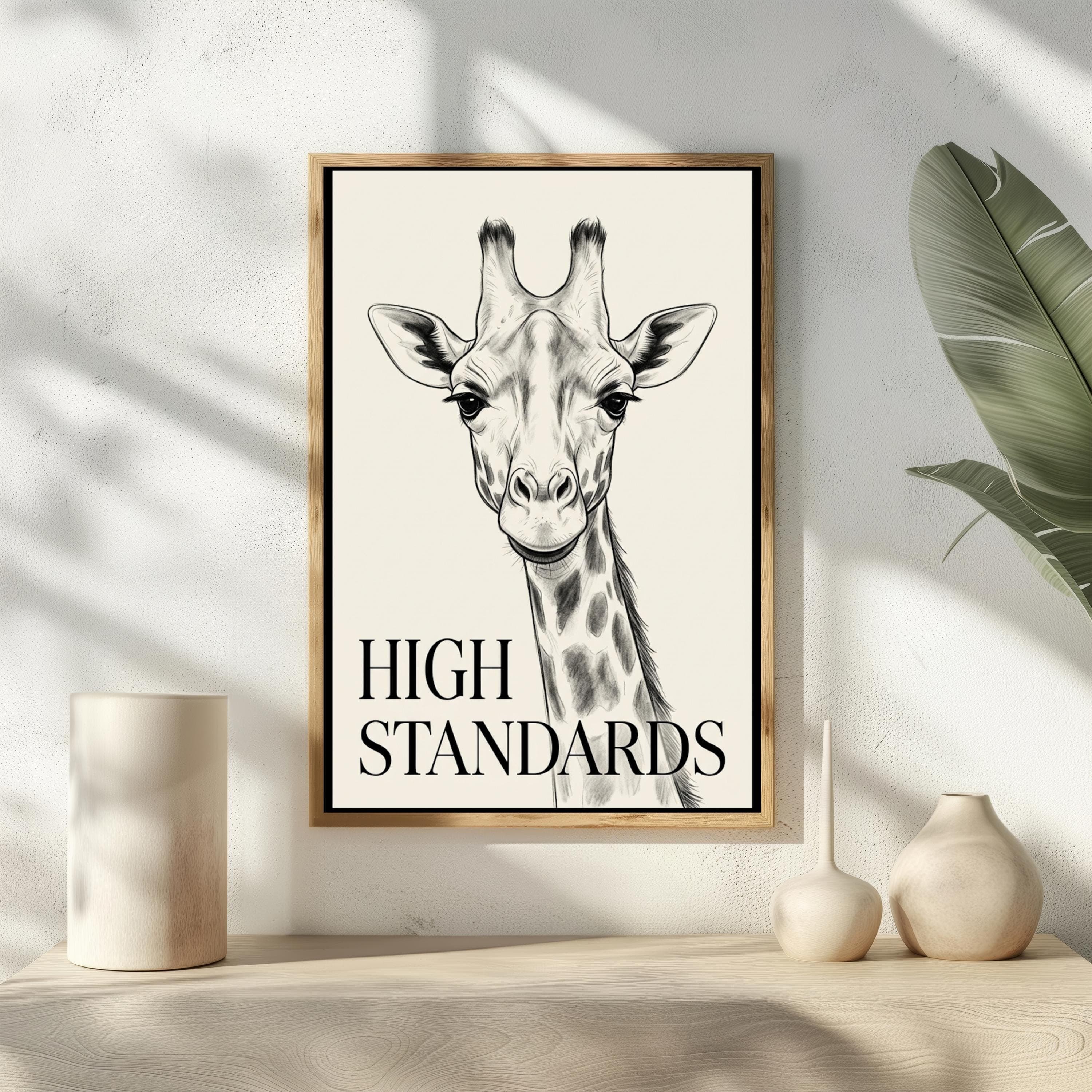 Funny Giraffe Bathroom Art, High Standards Poster, Minimalist Toilet Decor Print