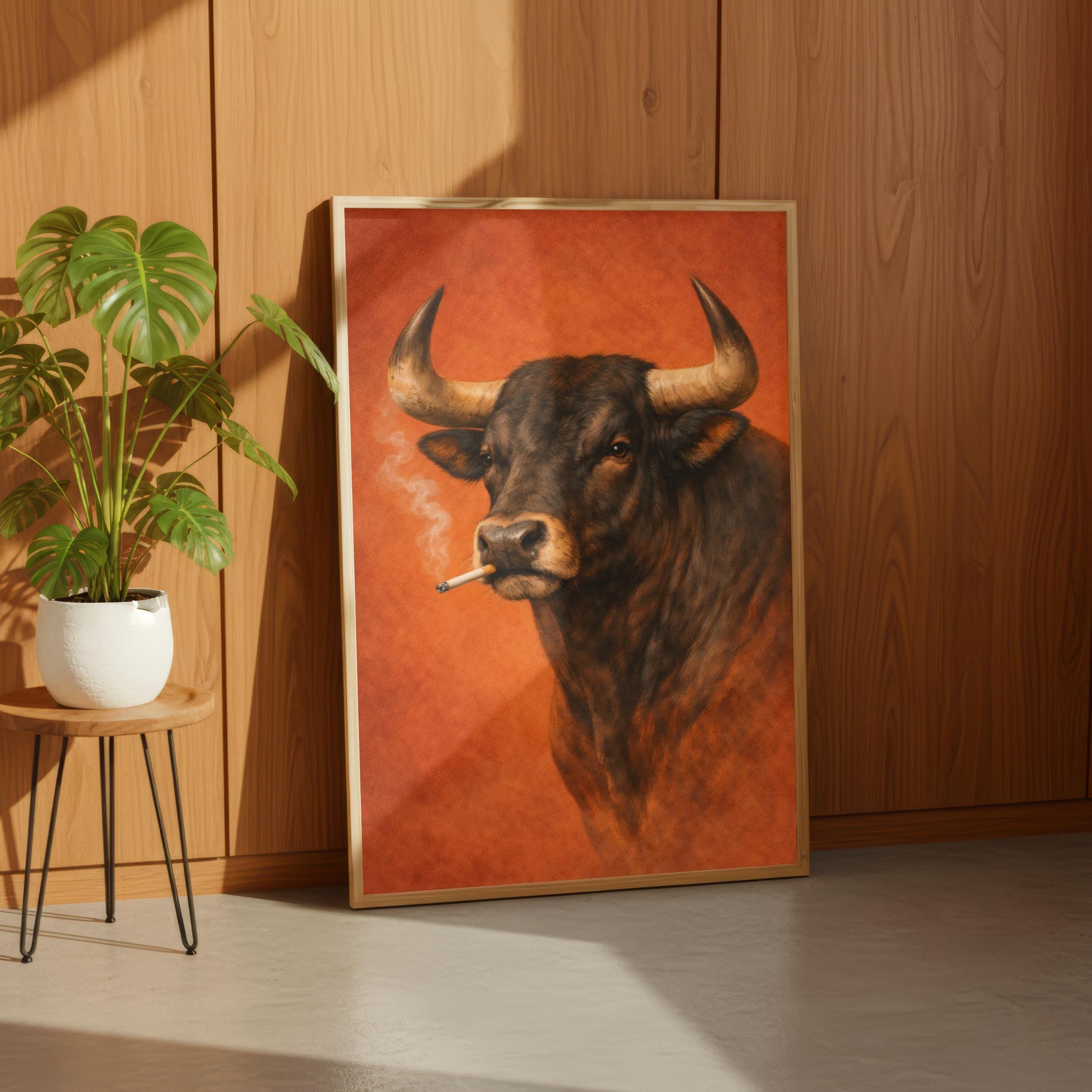 Smoking Bull Poster, Funny Cow Print, Man Cave Decor, Weirdcore Wall Art - image 4
