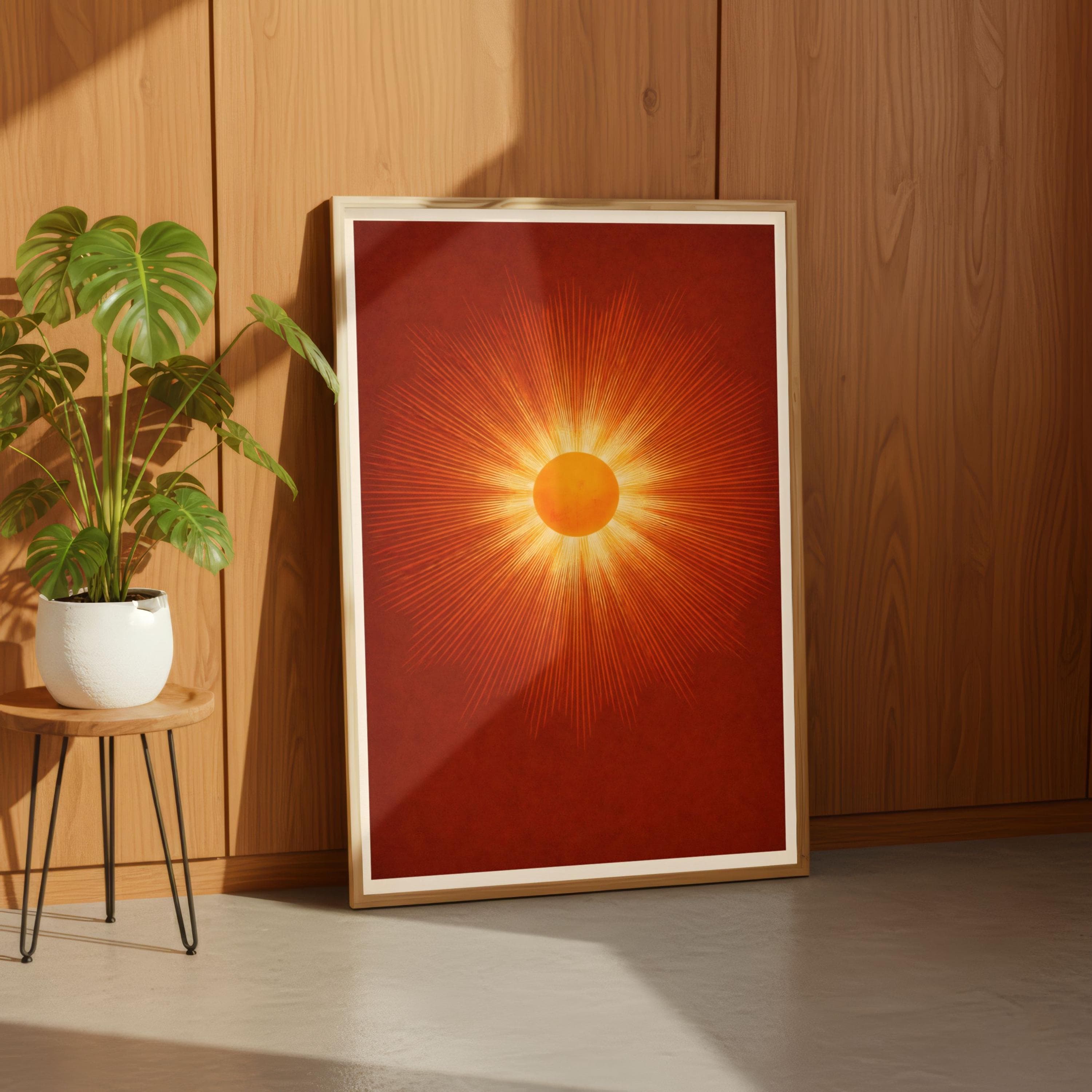 Retro Sunburst Poster, Mid Century Modern Burnt Orange Art, Aura Energy Print - image 4
