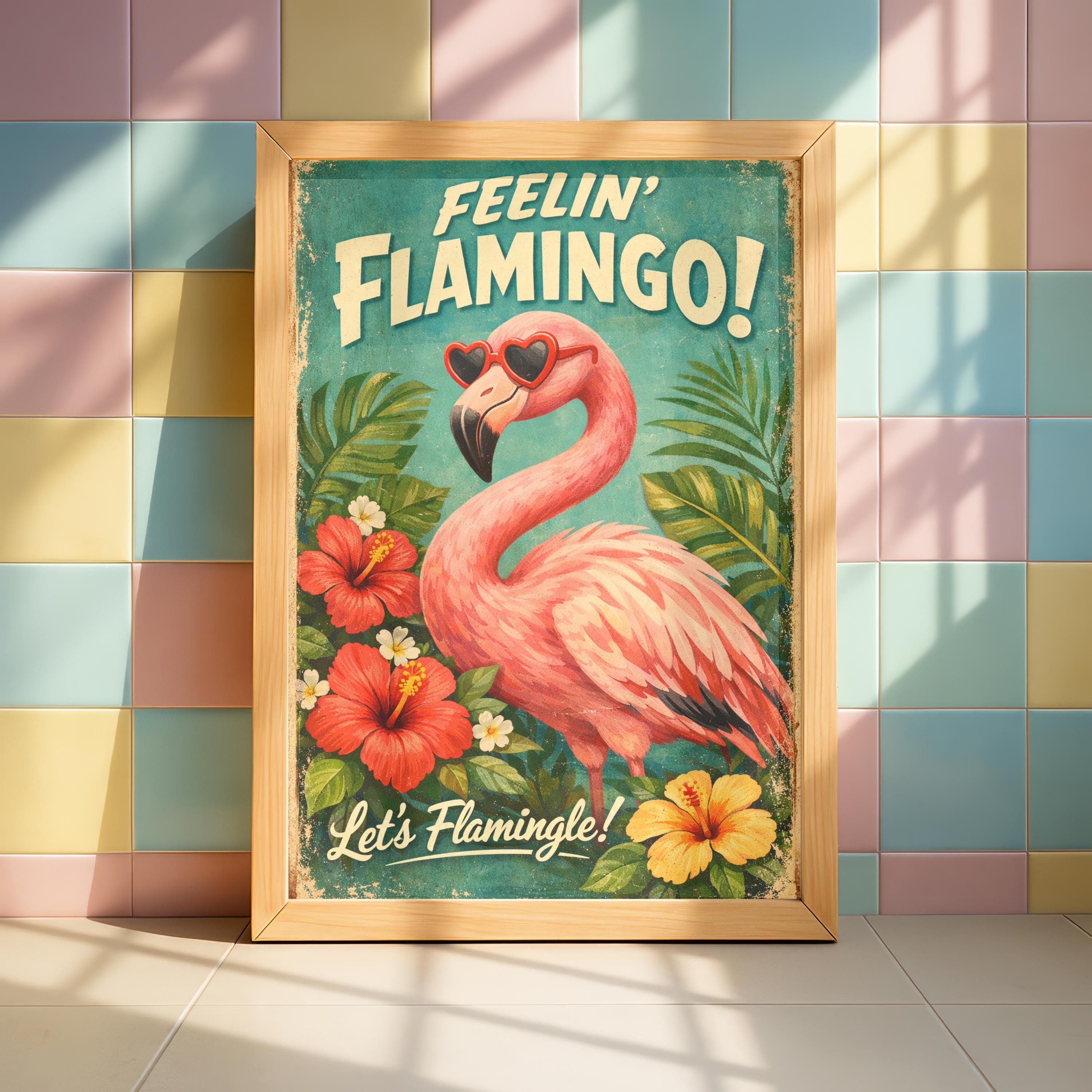Retro Flamingo Poster, Let's Flamingle Wall Art, Tropical Kitsch Summer Print - image 4
