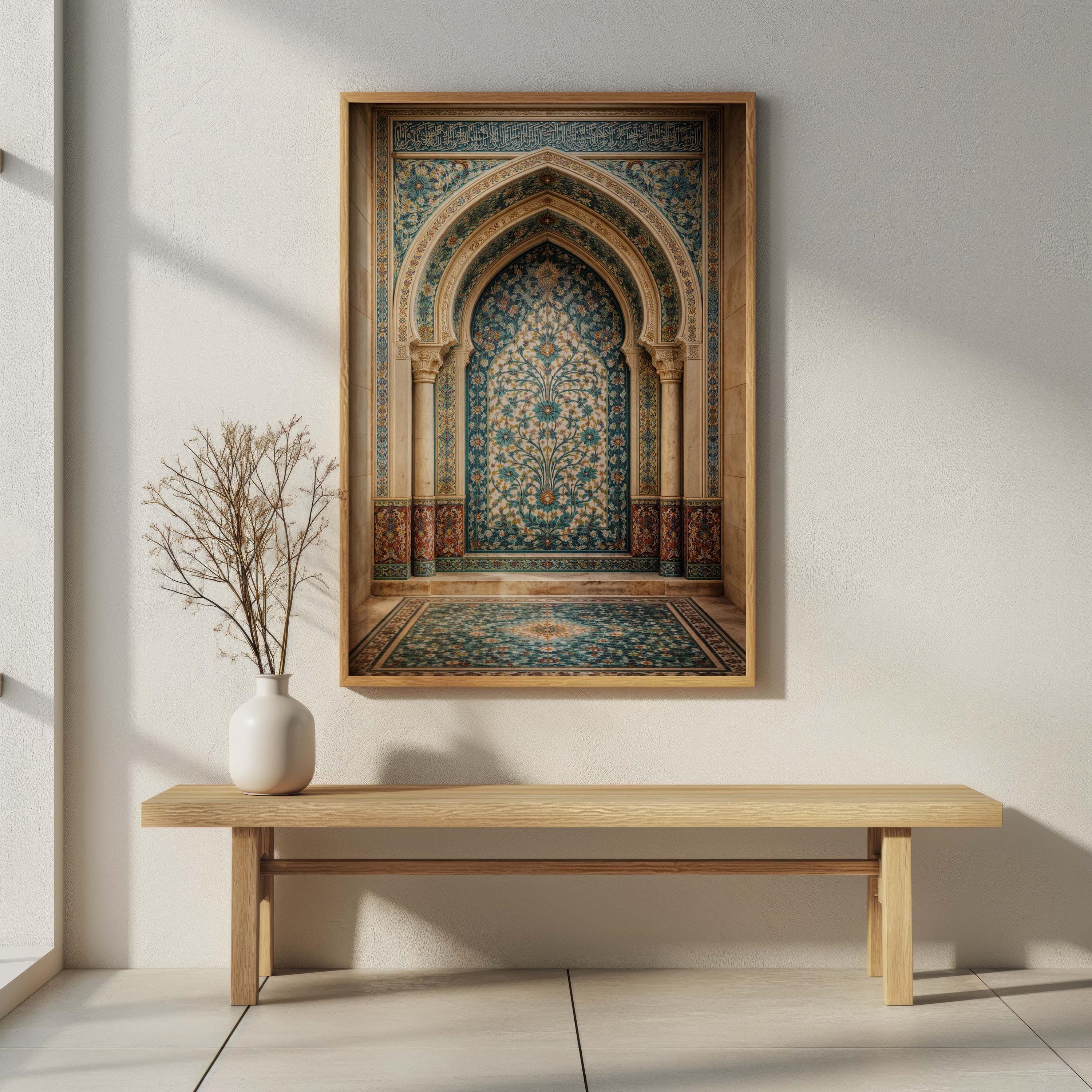 Tree of Life Islamic Wall Art, Mughal Floral Mihrab Print, Turquoise Gold Persian Tile Poster, Muslim Prayer Corner Decor - image 4