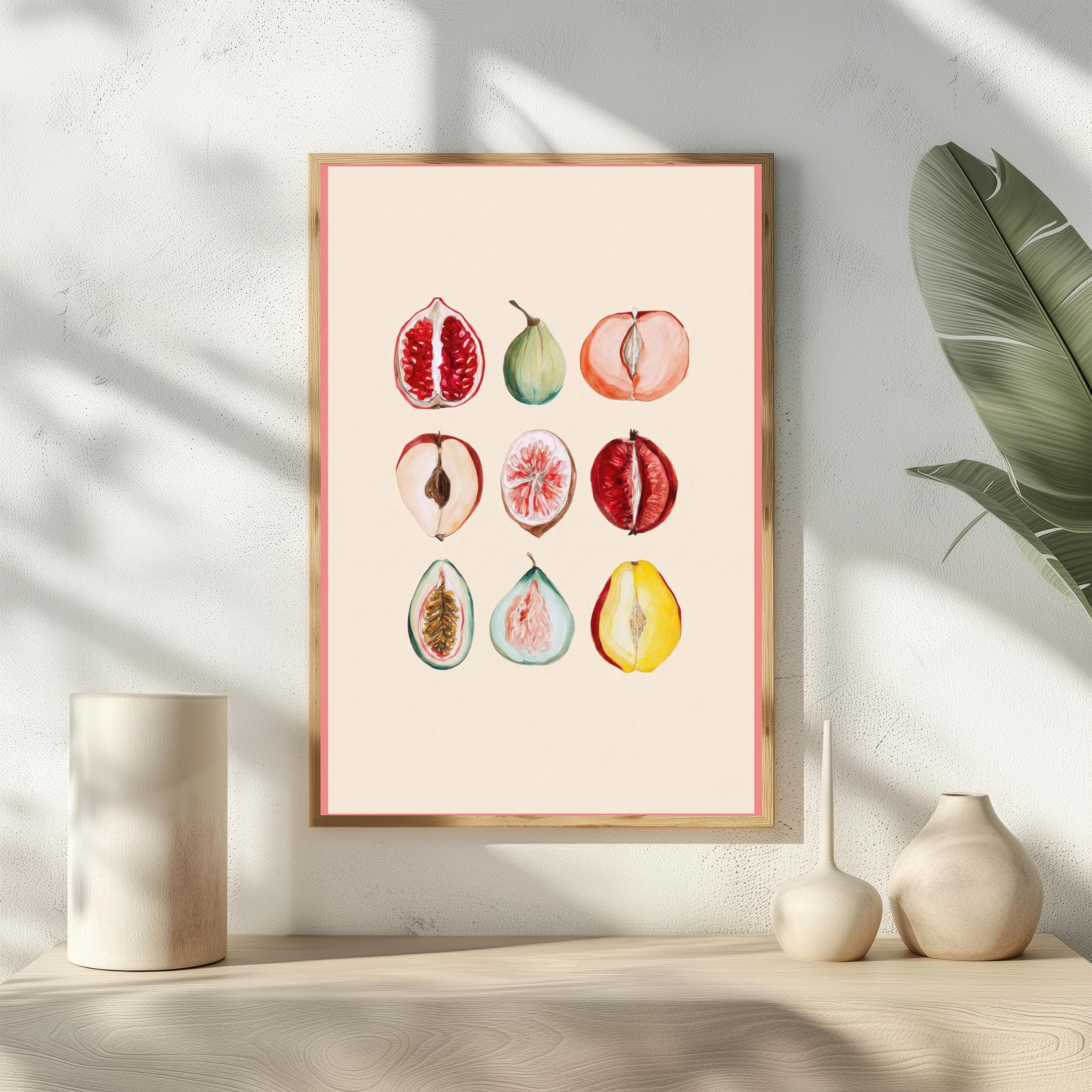 Vintage Oil Style Fruit Print | Feminine Body Positivity Art | Rustic Fig & Pomegranate | Midwife Doula Office Decor | Boho Bedroom Poster