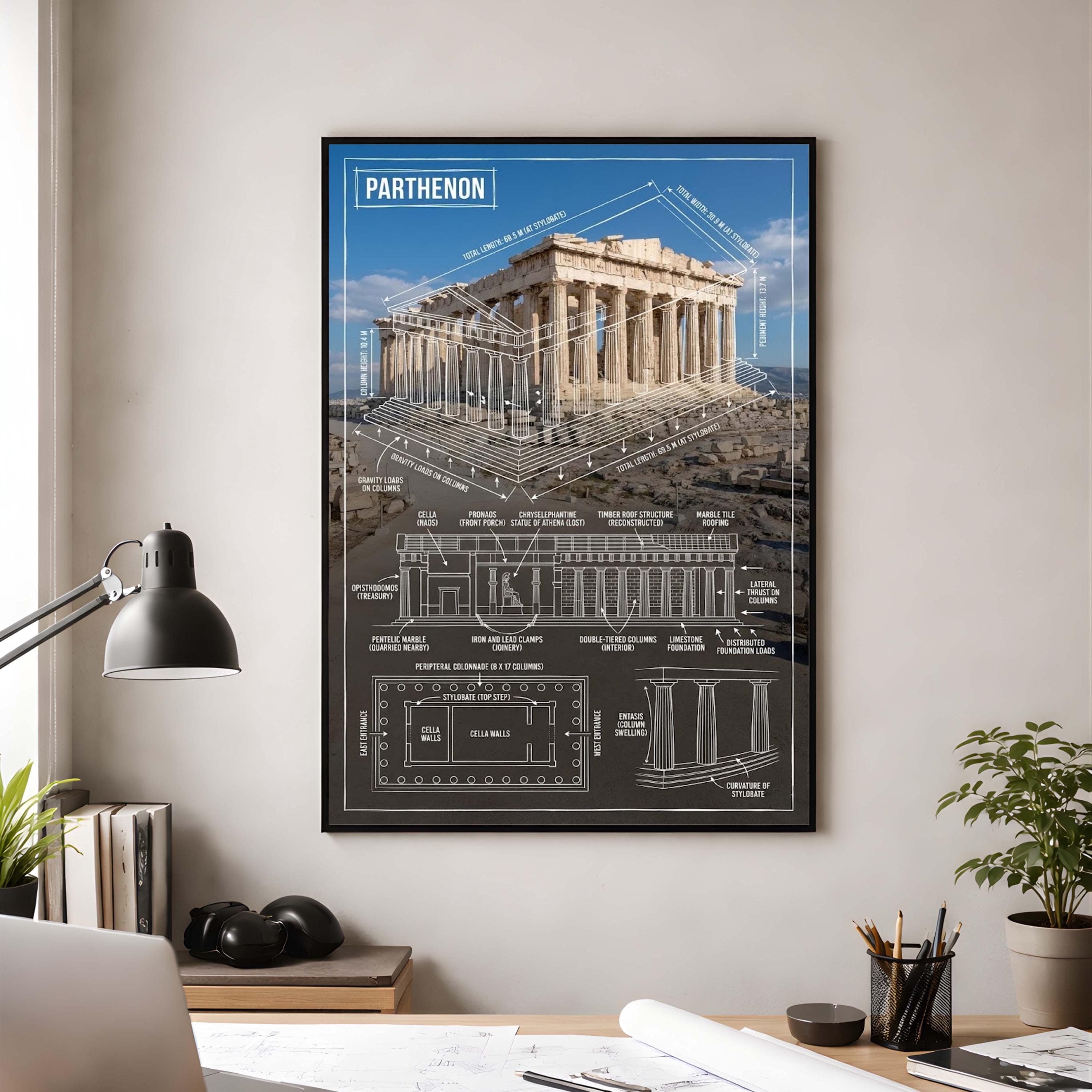 Parthenon Blueprint Poster | Ancient Greek Architecture Art Print