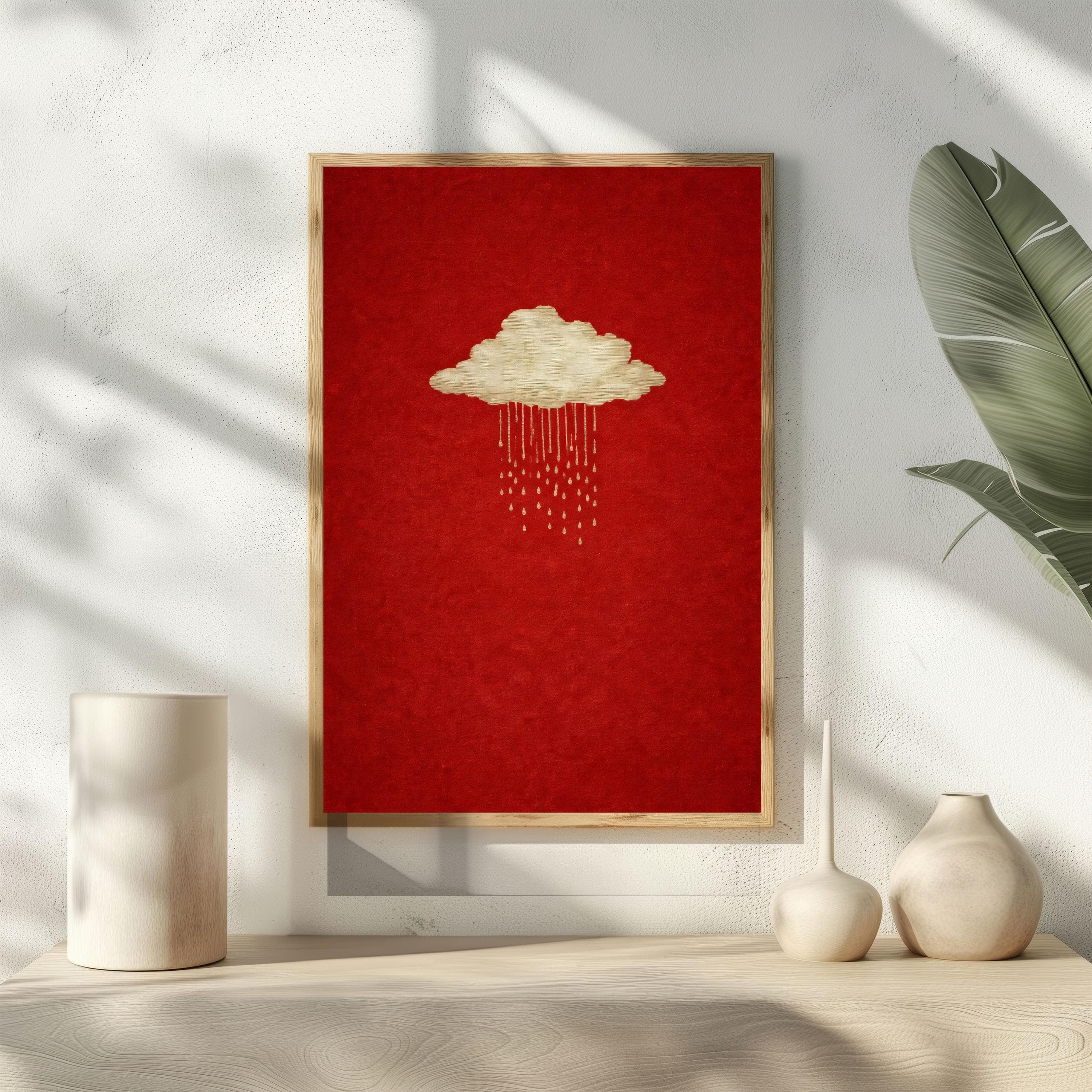 Moody Minimalist Red Poster, Dark Academia Wall Art, Rain Cloud Art Print