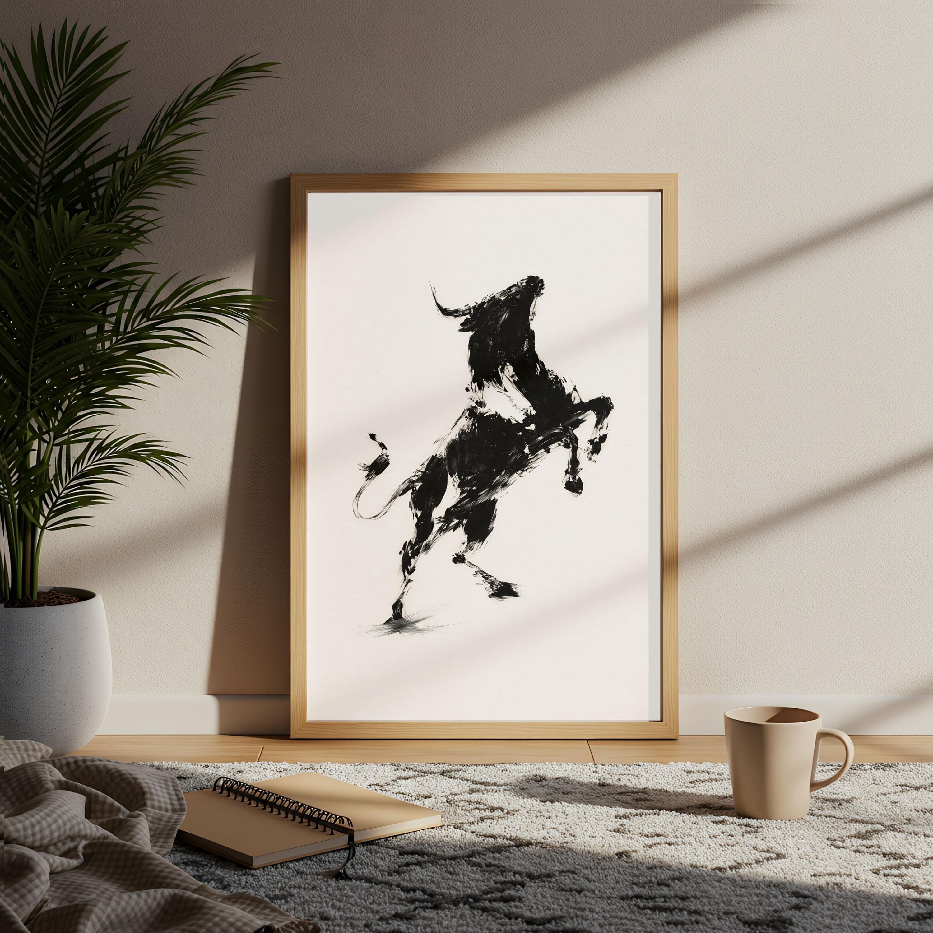 Sumi e Bull Poster, Ink Wash Wall Art, Minimalist Western Decor, Rearing Bull - image 5