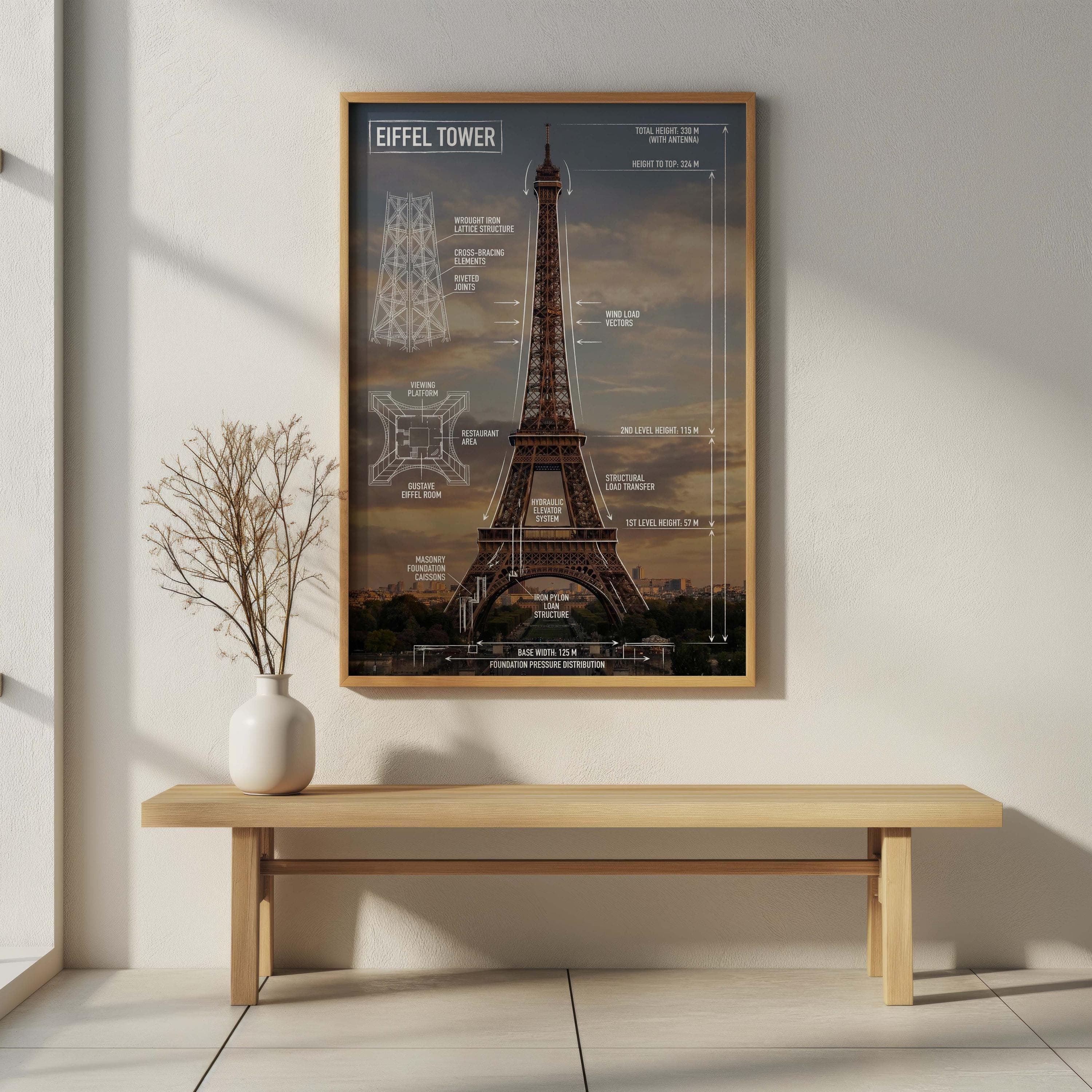 Eiffel Tower Blueprint Poster | Paris Engineering Art Print - image 4