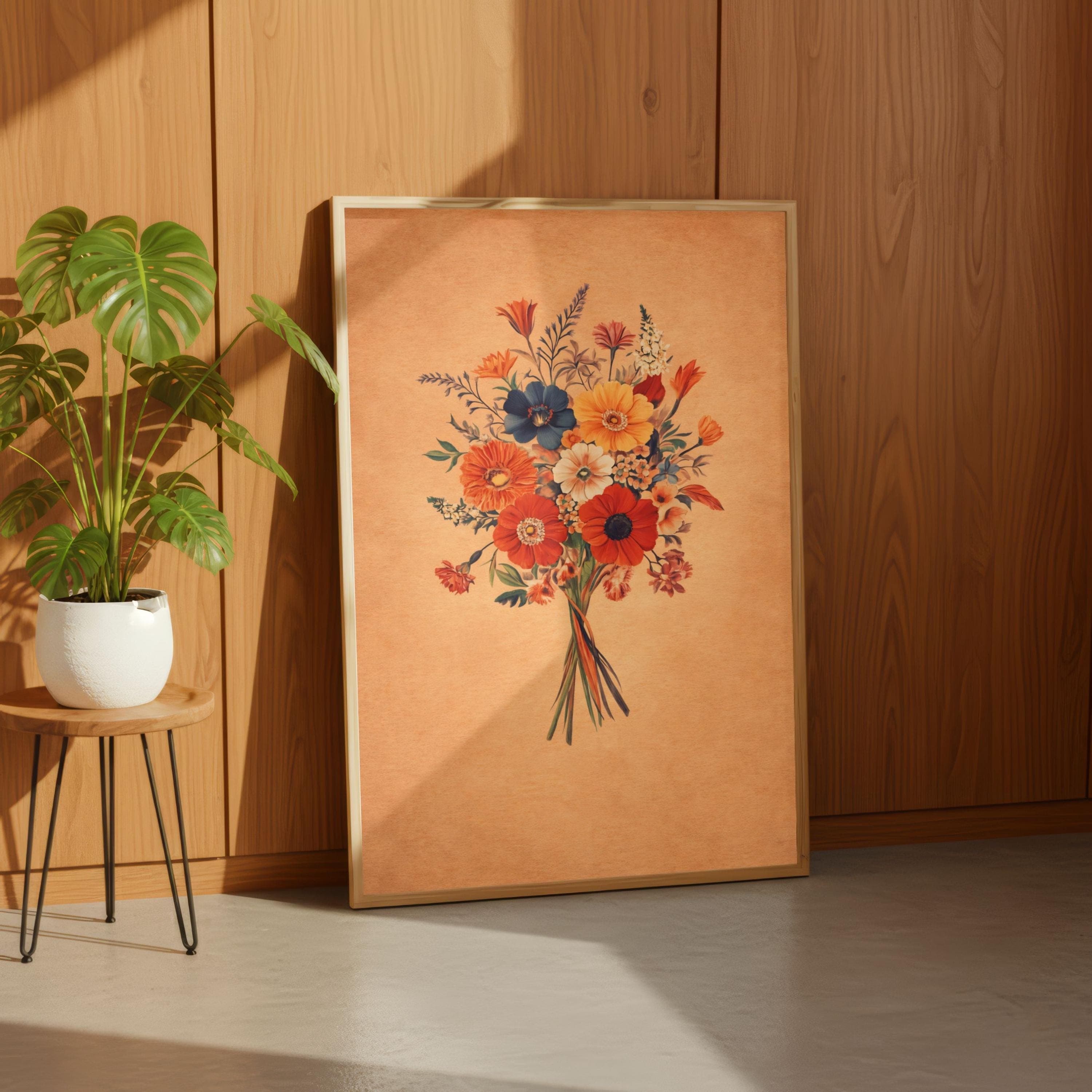 70s Floral Wall Art, Vintage Botanical Bouquet Print, Wildflower Poster, Kraft - image 4