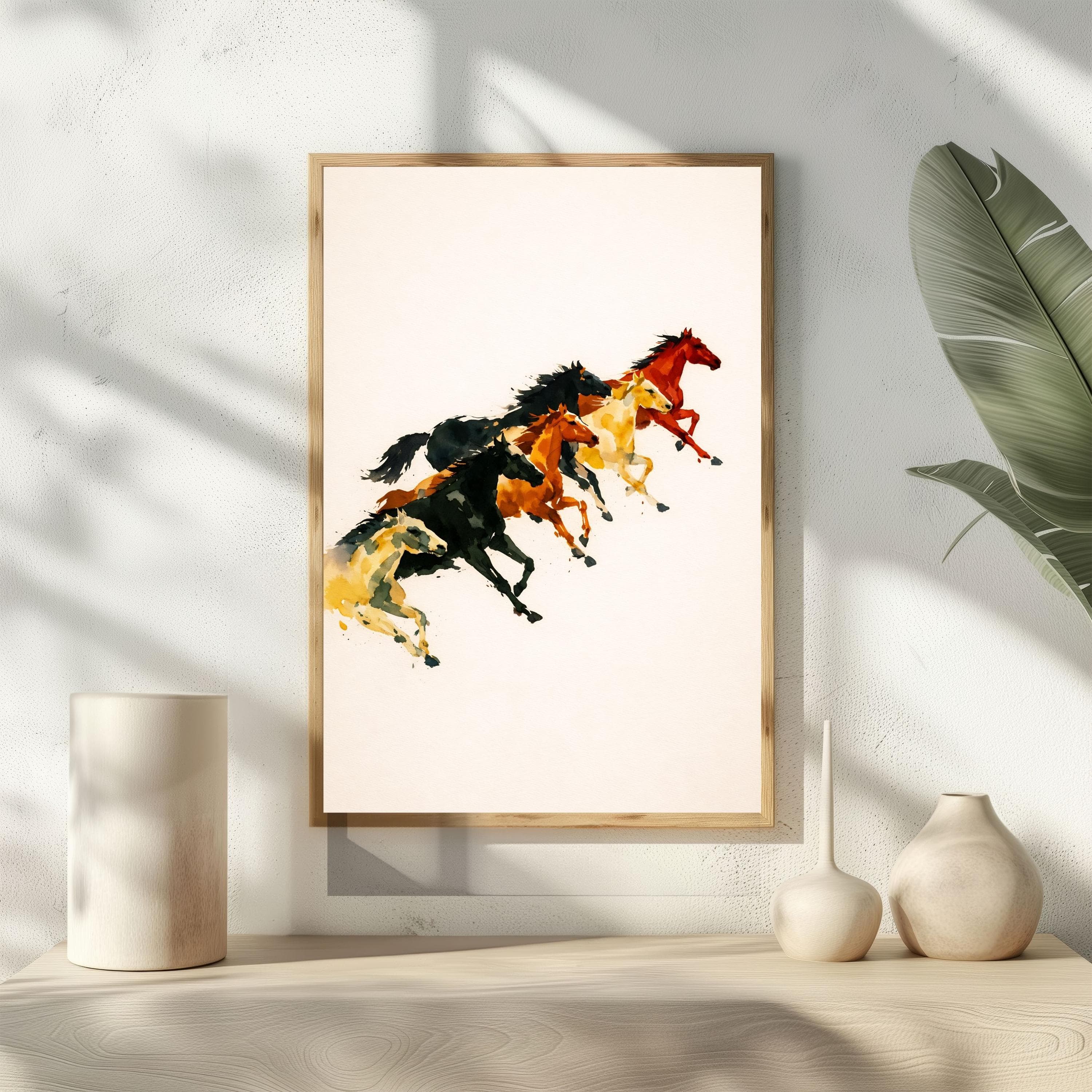 Herd of Horses Poster, Expressive Watercolor Art, Running Horses Wall Decor