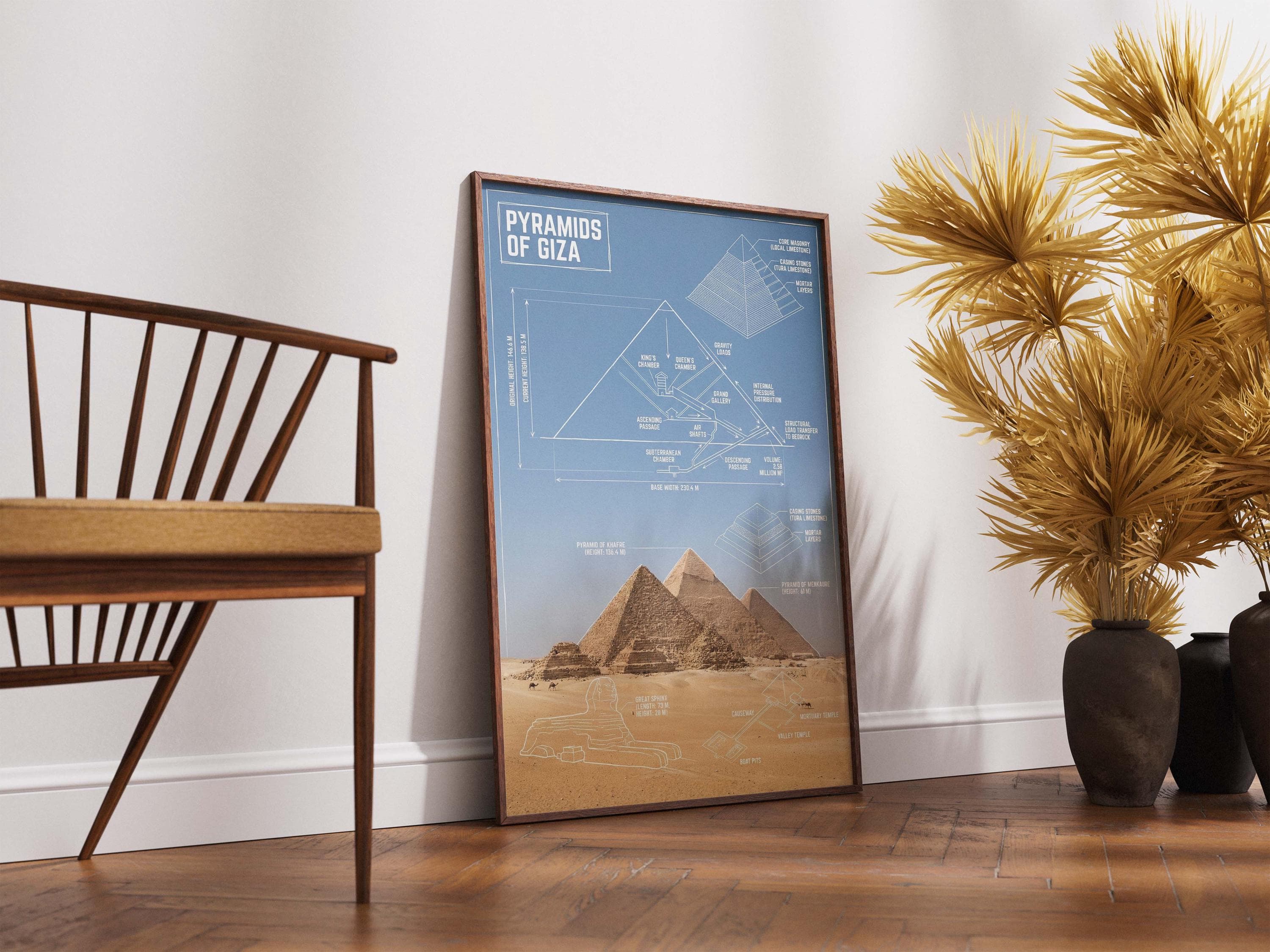 Pyramids of Giza Cross Section | Ancient Egypt Structural Art | Great Sphinx Blueprint | Khufu Internal Chamber | Civil Engineer Gift - image 5