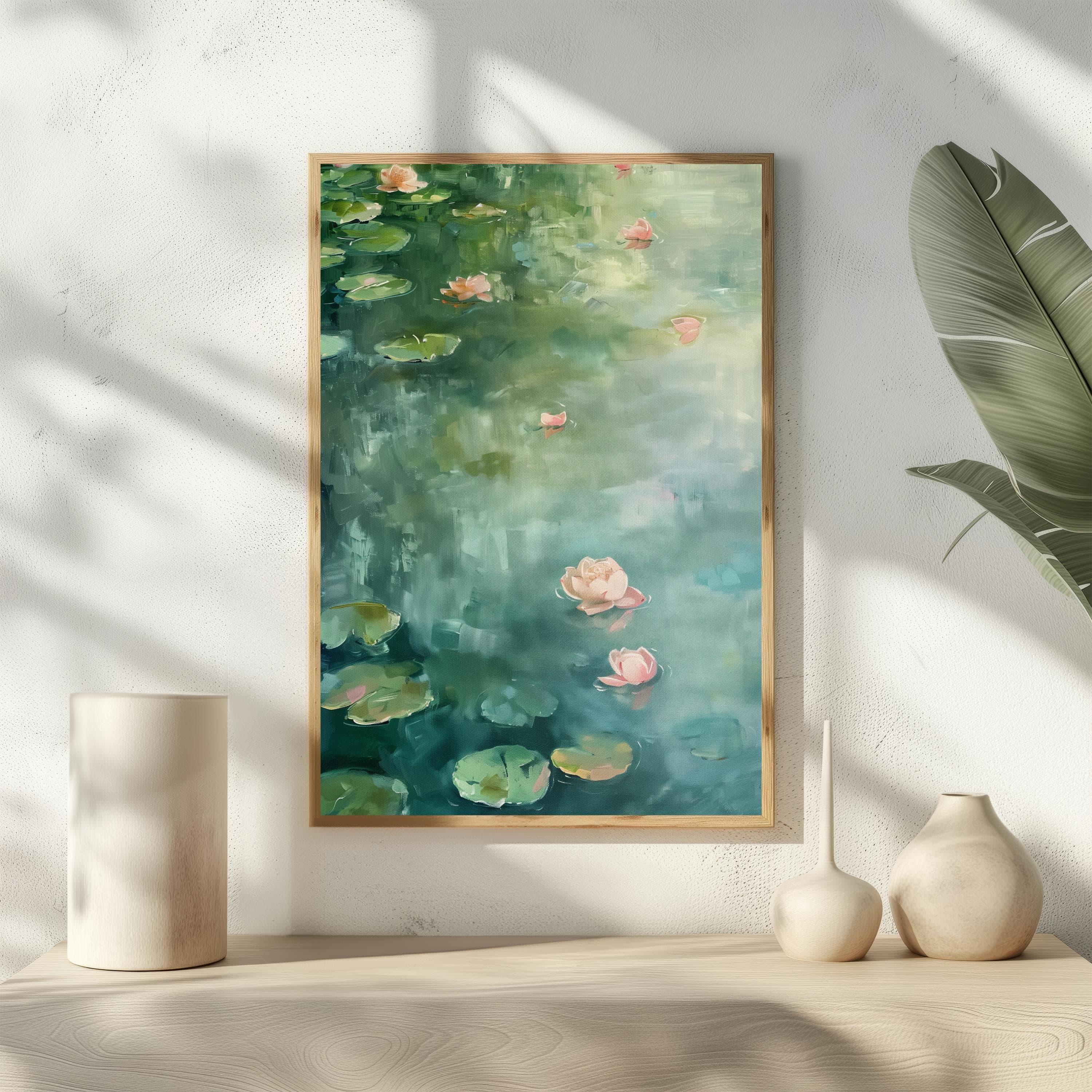 Claude Monet Water Lilies Print, Vintage Impressionist Art, Muted Pastel Pond Poster, Antique Style French Decor, Hazy Garden Painting
