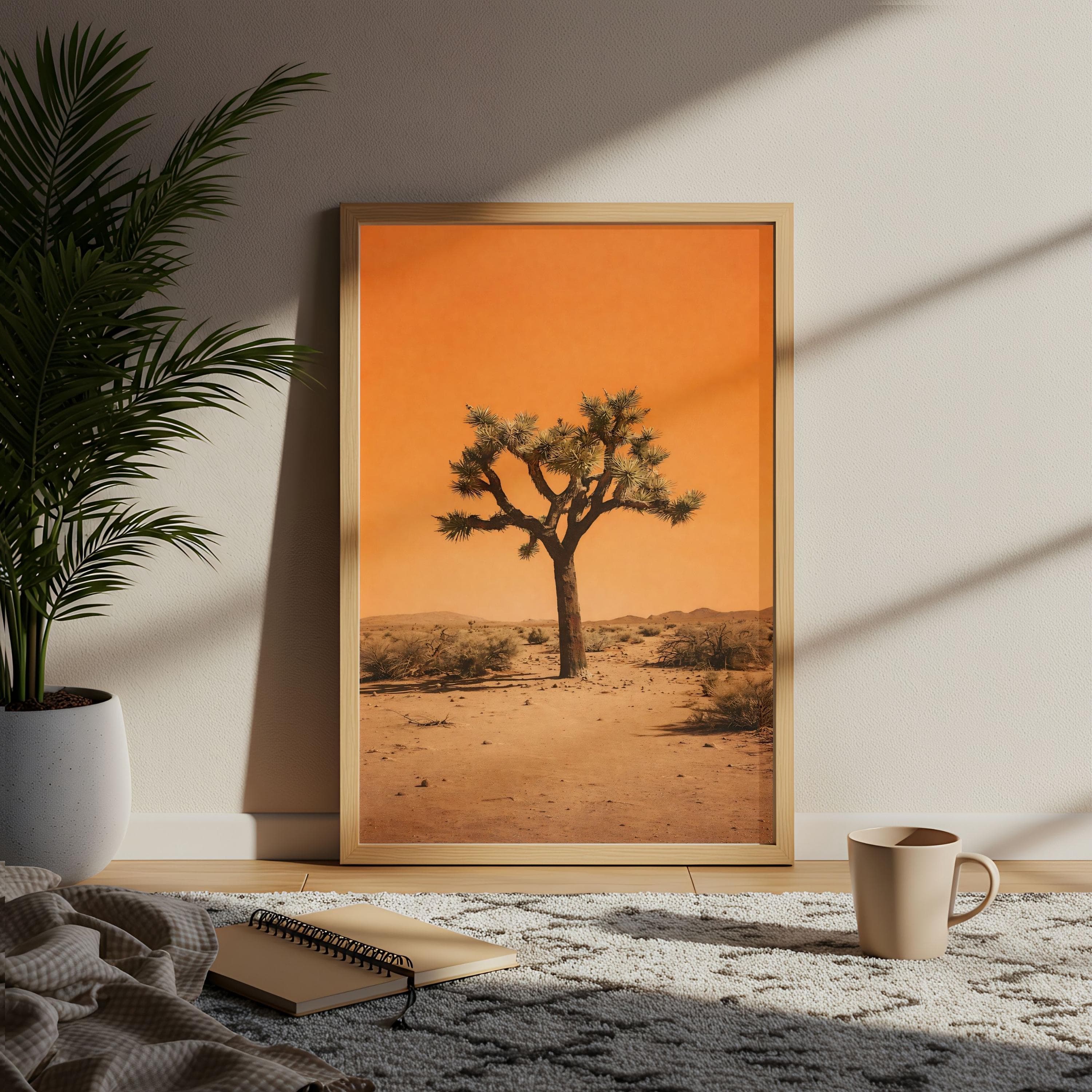 Joshua Tree Poster, Orange Sky Desert Photography, Minimalist Nature Print - image 5