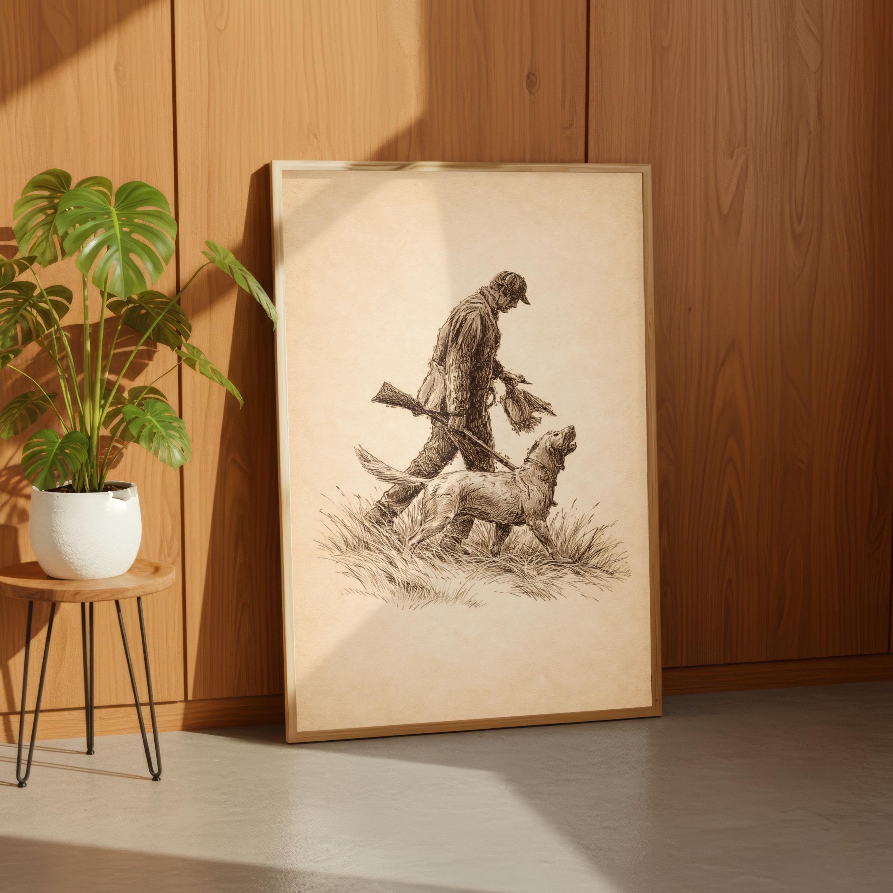 Duck Hunter Poster, Vintage Hunting Dog Sketch, Sepia Labrador Art, Cabin Decor - image 4