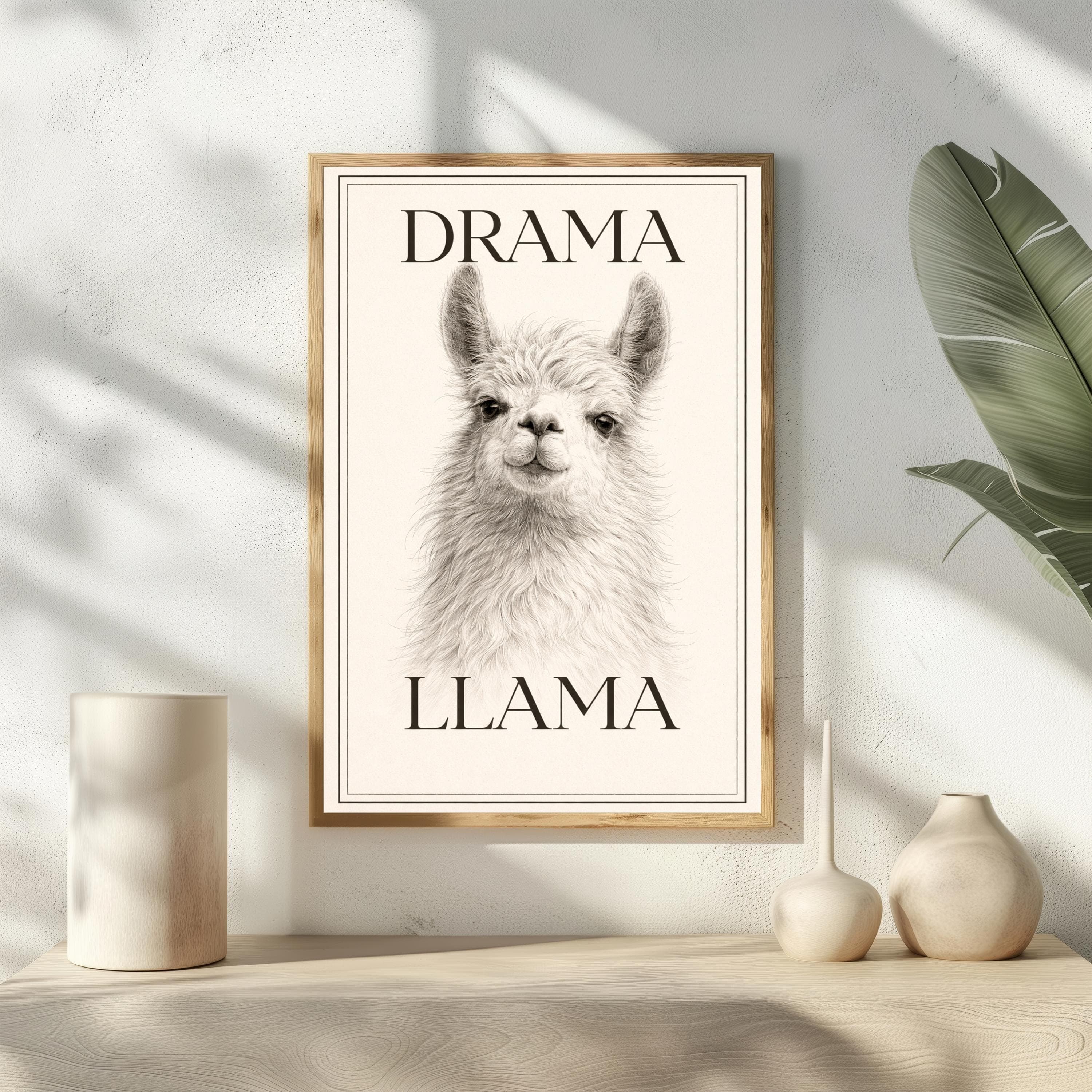 Drama Llama Poster, Funny Llama Wall Art, Vintage Animal Sketch, Farmhouse Decor
