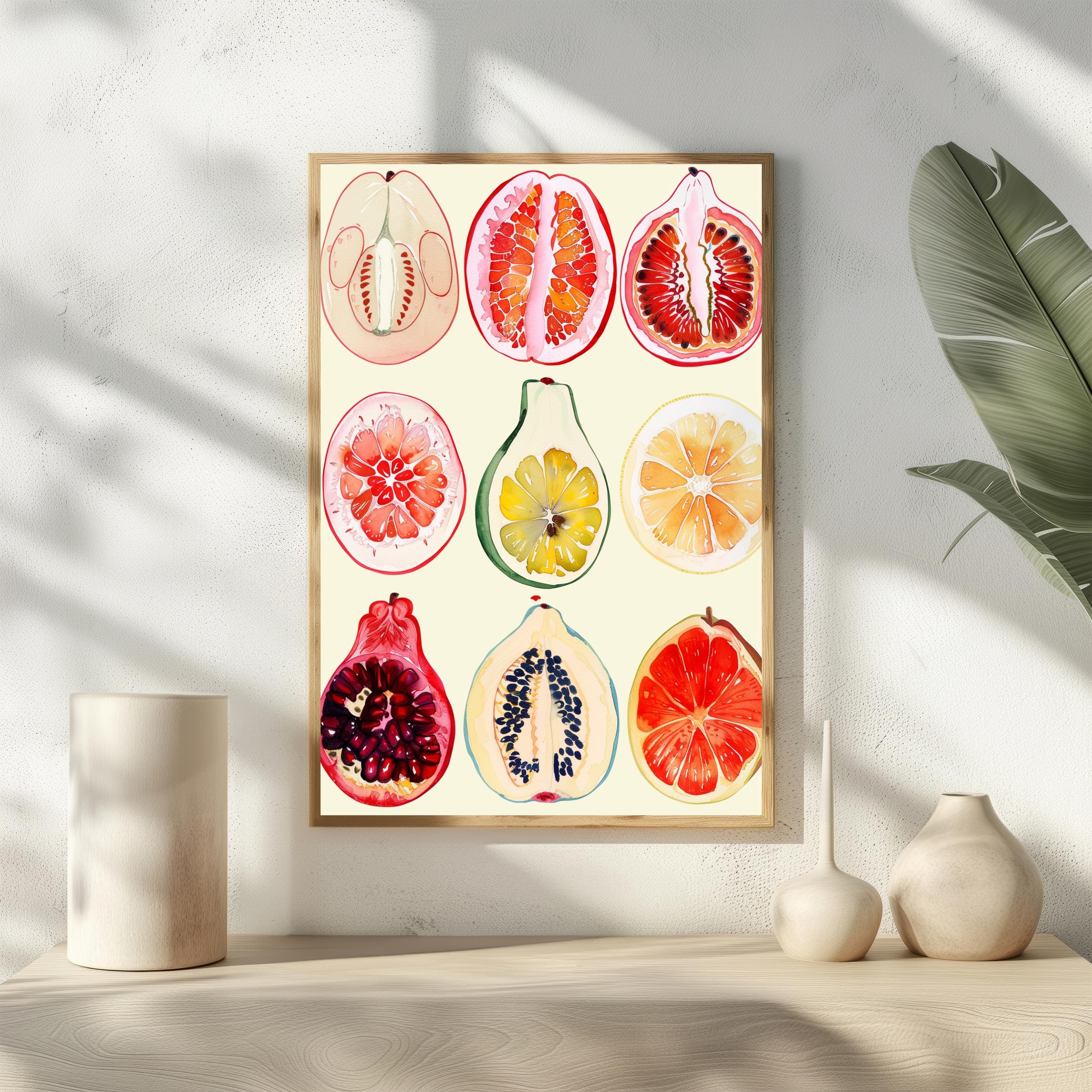Abstract Sliced Fruit Print | Feminist Wall Art | Watercolor Papaya & Fig | Midwife Doula Gift | Boho Feminine Bedroom Decor
