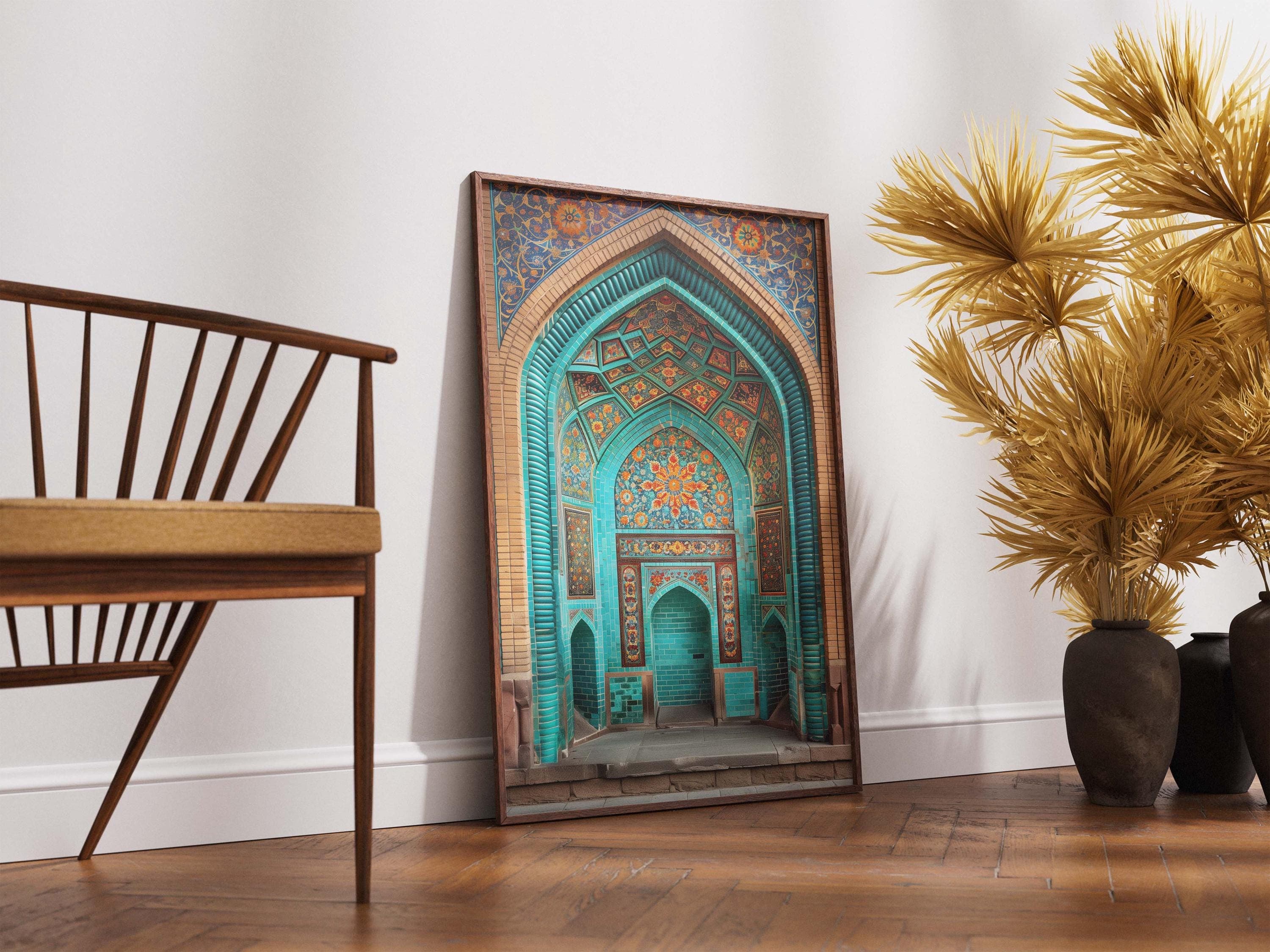Turquoise Persian Mihrab Wall Art, Isfahan Mosque Architecture Print, Teal & Brick Prayer Niche Poster, Boho Spiritual Home Decor - image 5