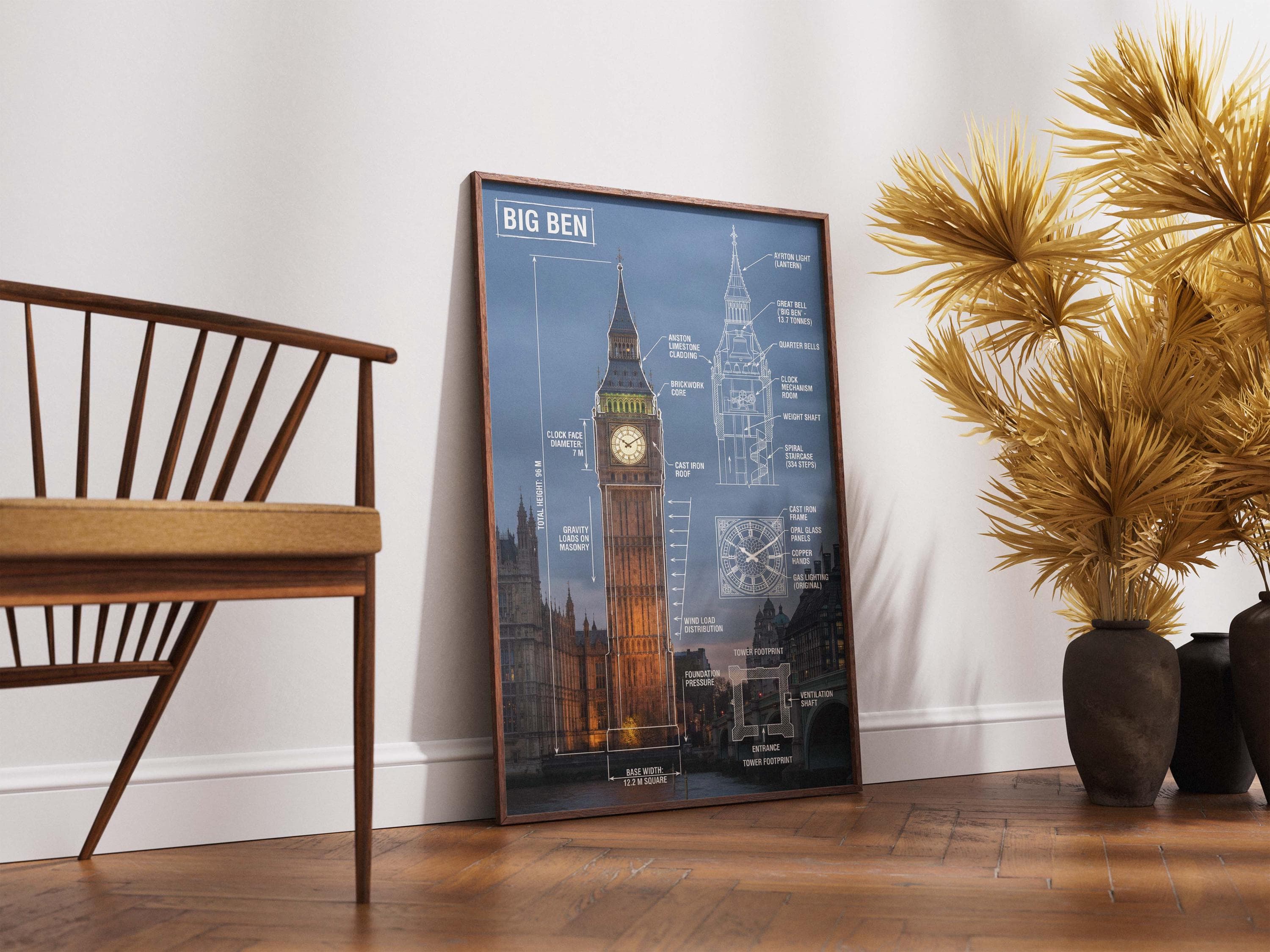 Big Ben Structural Art | London Architecture Print | Elizabeth Tower Plan | Wind Load Diagram | British History Gift | Horology Decor - image 5