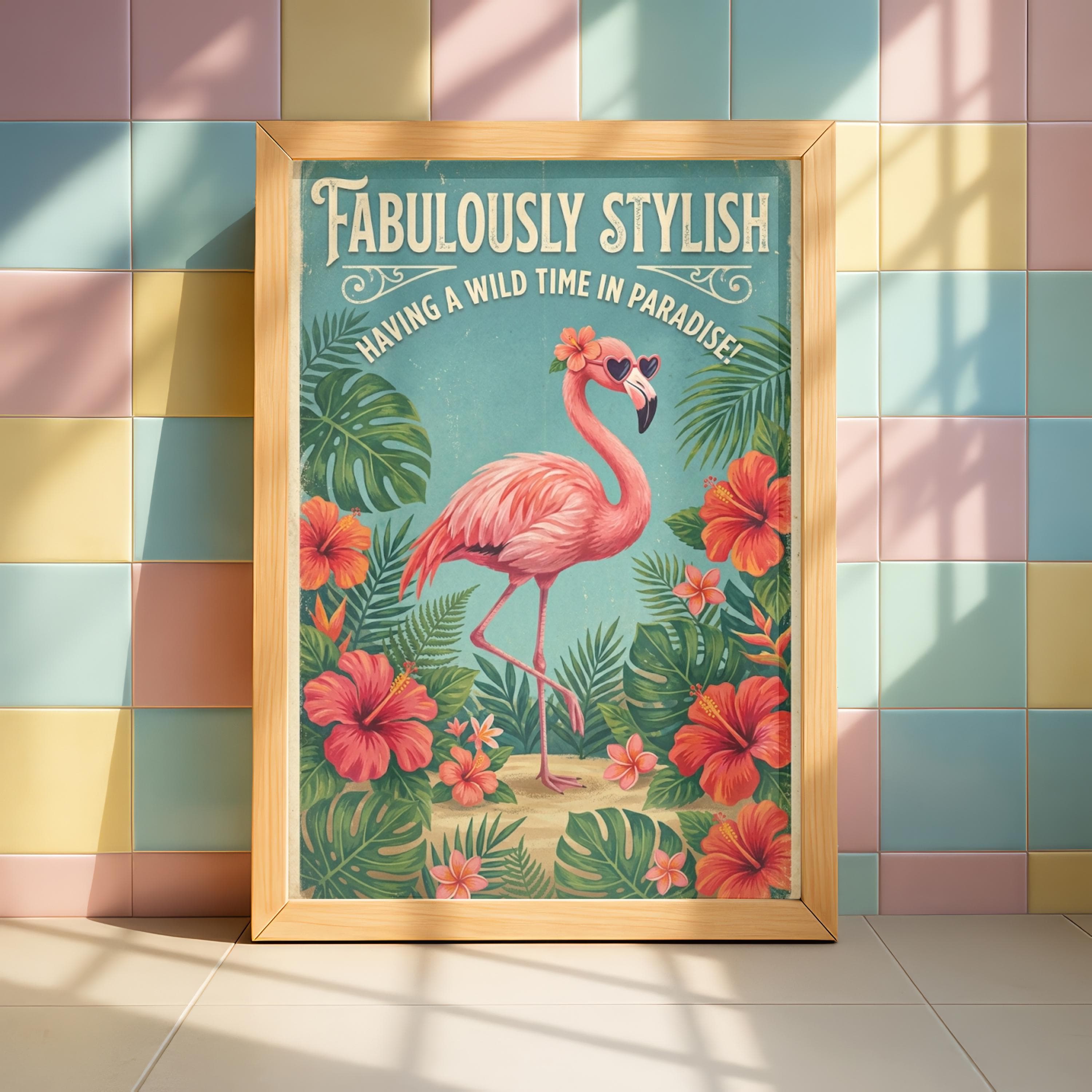 Retro Flamingo Poster, Tropical Kitsch Wall Art, Vintage Florida Beach House Print - image 4