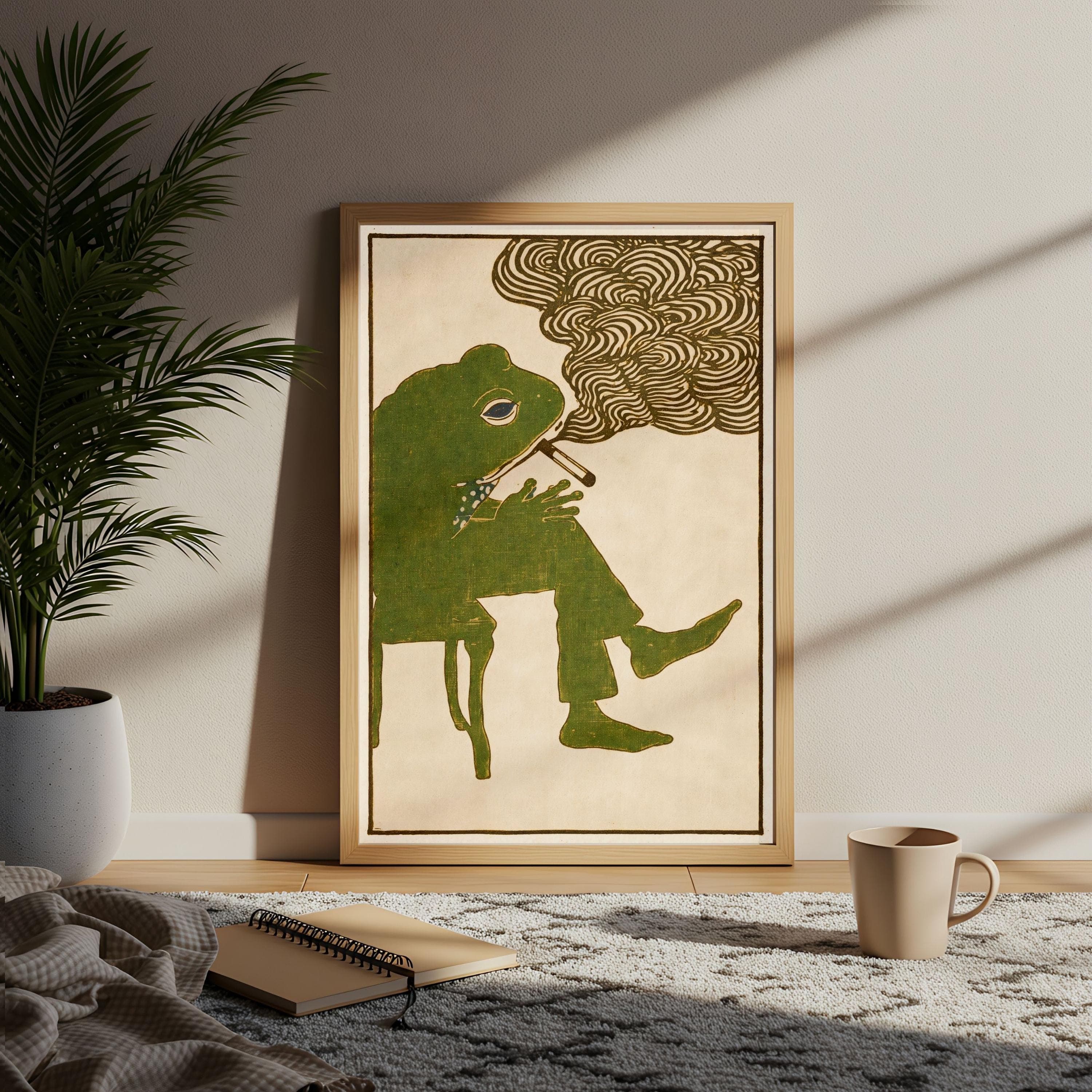 Smoking Frog Poster, Matsumoto Hoji Print, Japanese Woodblock Art, Weirdcore Toad - image 5